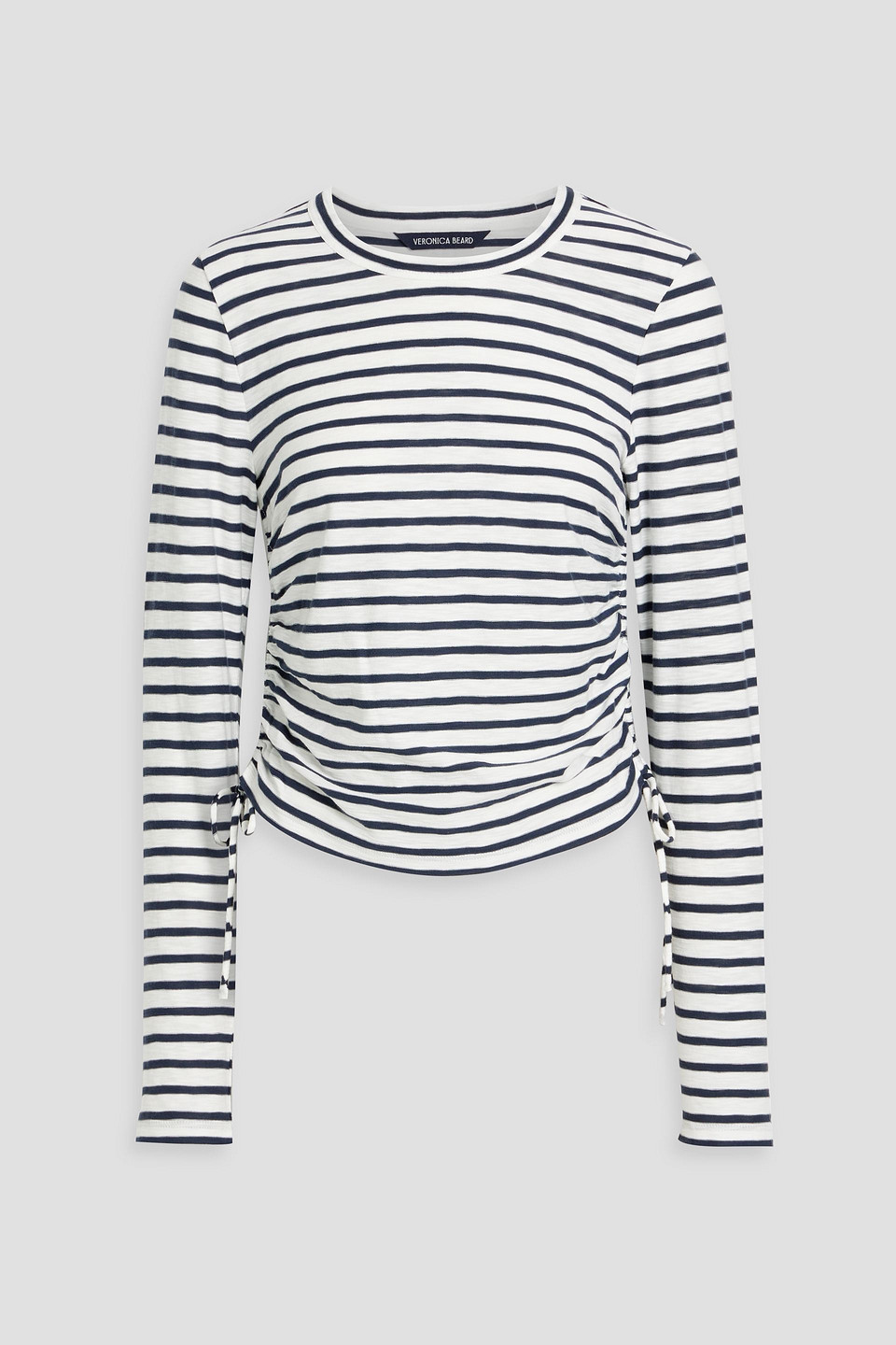 Veronica Beard Travis Ruched Striped Slub Pima Cotton-jersey Top In Off-white