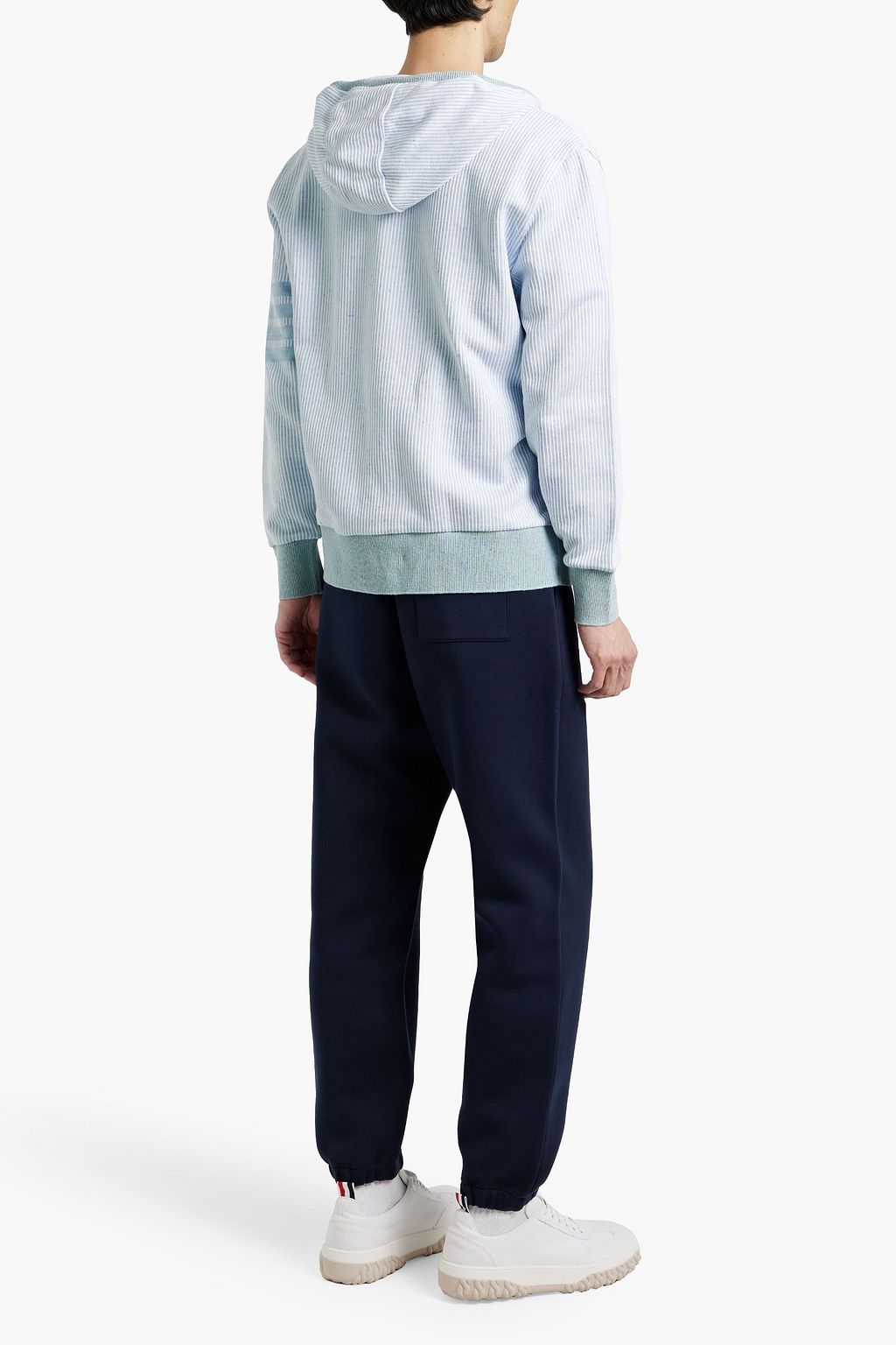 THOM BROWNE Striped Donegal cotton and silk-blend zip-up hoodie