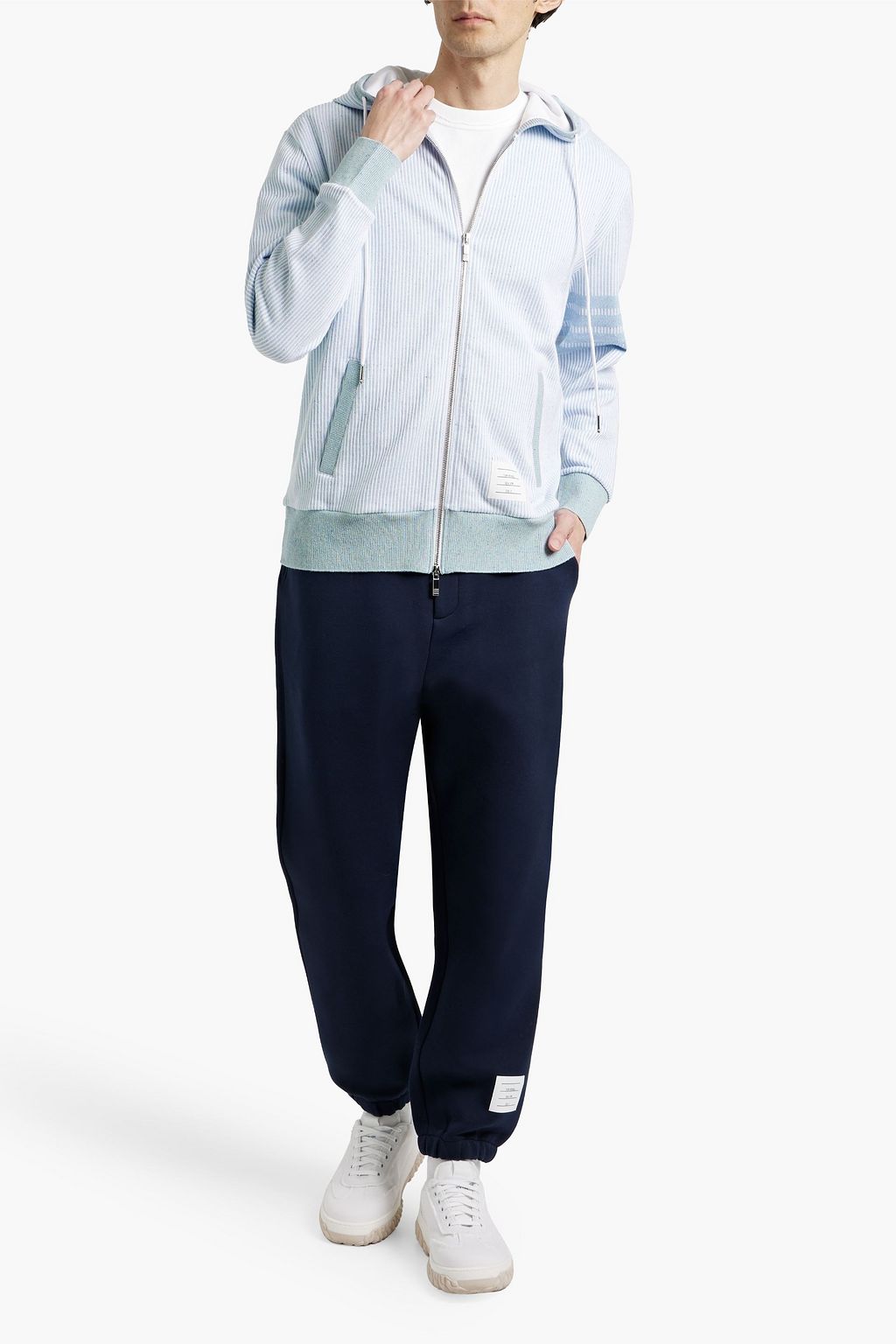 THOM BROWNE Striped Donegal cotton and silk-blend zip-up hoodie