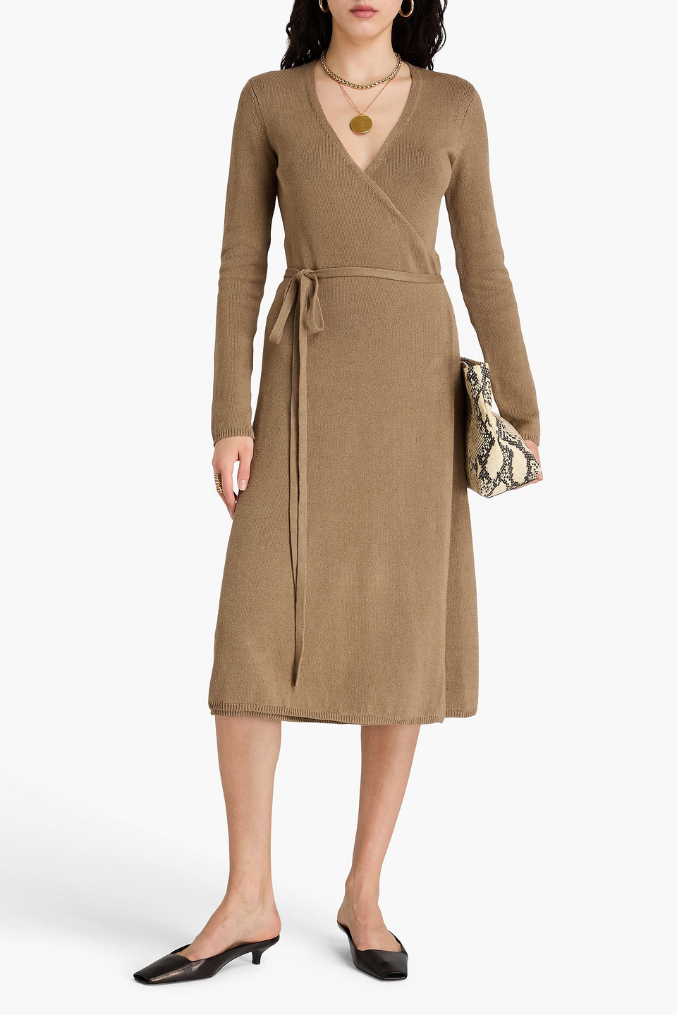 Joseph Linen-blend Midi Wrap Dress In Taupe
