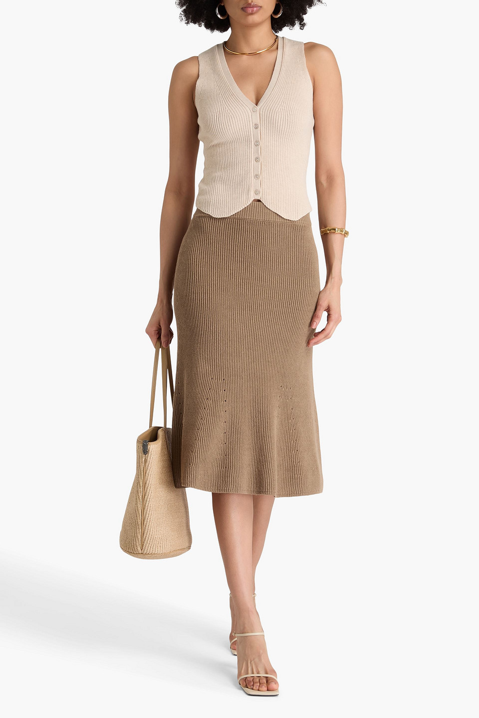 Joseph Ribbed Linen-blend Skirt In Taupe