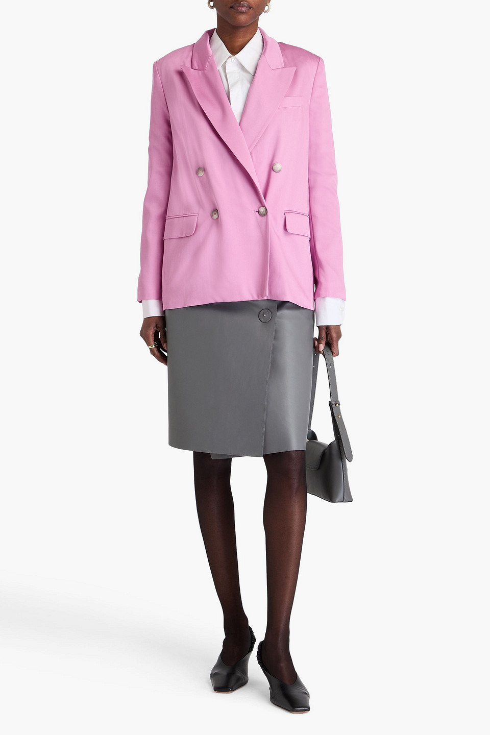 Joseph Jaden Double-breasted Wool-blend Twill Blazer In Pink