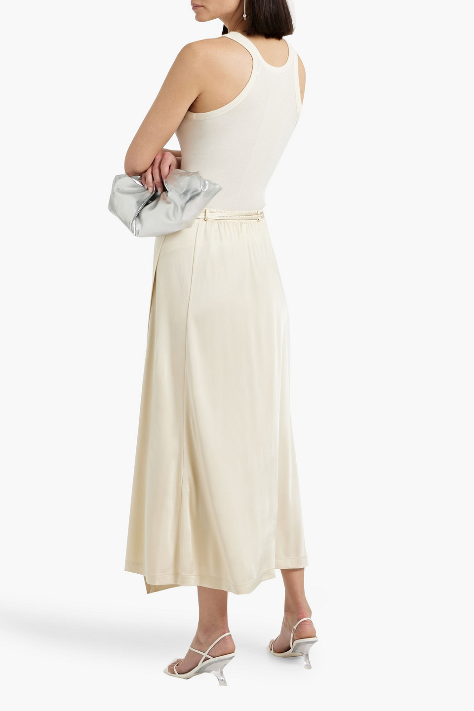 Helmut Lang Jersey Midi Wrap Skirt In Cream