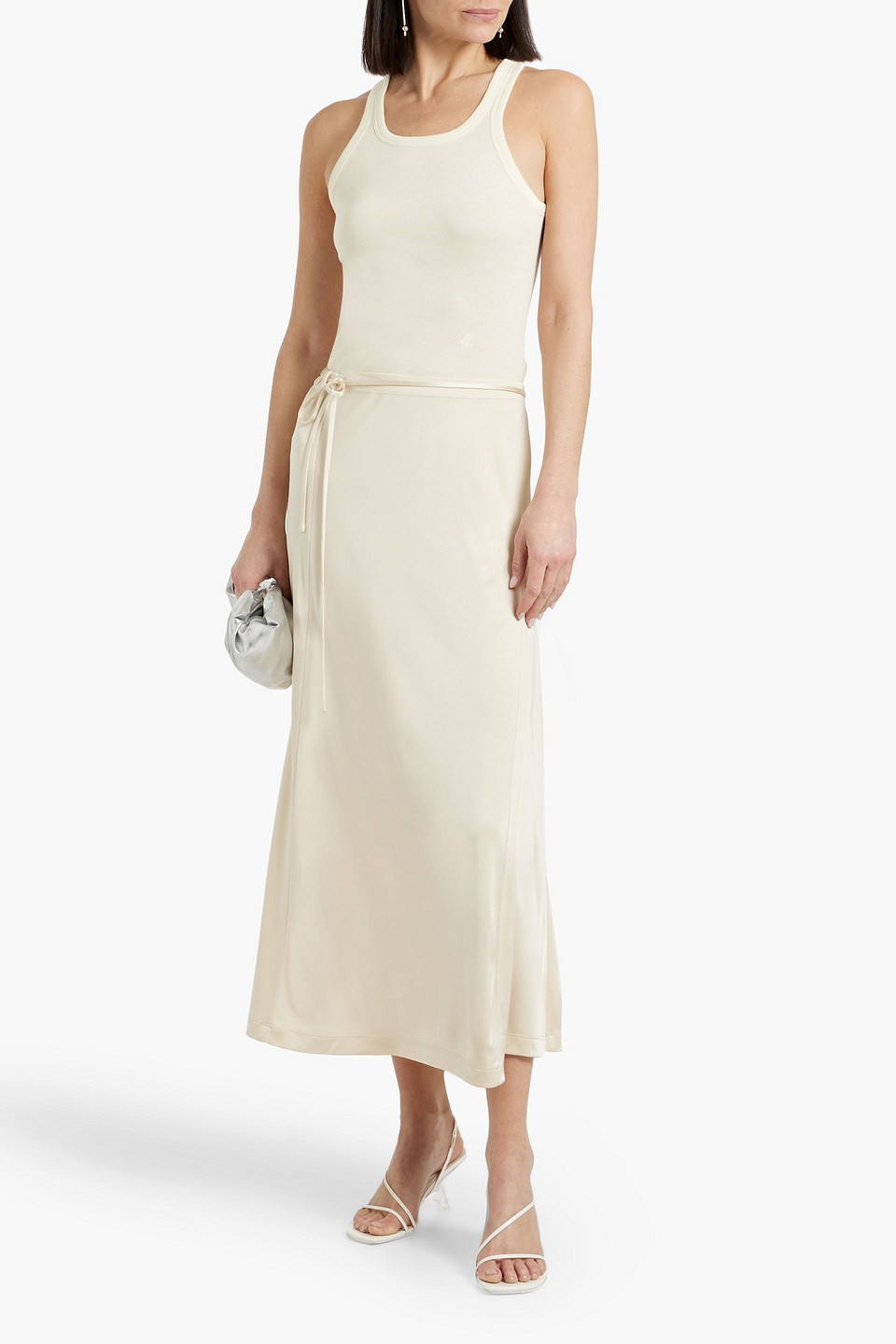 Helmut Lang Jersey Midi Wrap Skirt In Cream