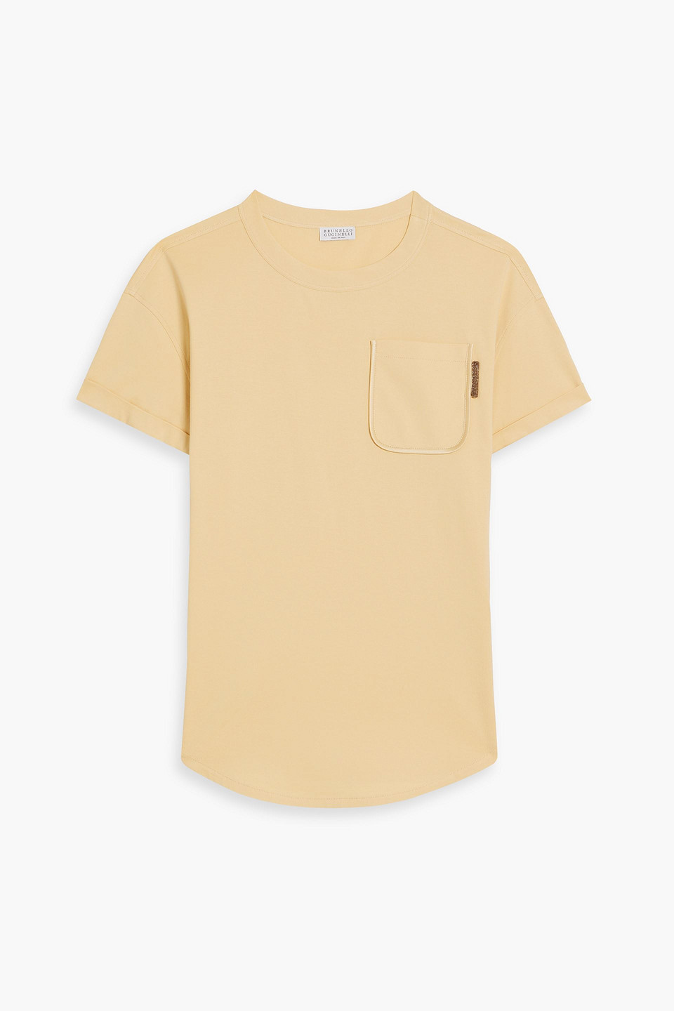 Brunello Cucinelli Bead-embellished Cotton-jersey T-shirt In Pastel Yellow