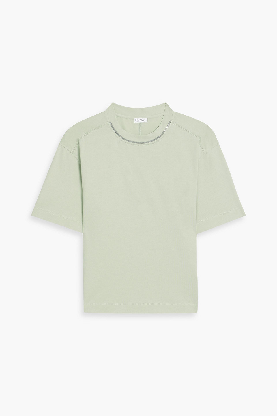 Brunello Cucinelli Bead-embellished Cotton-jersey T-shirt In Sage Green