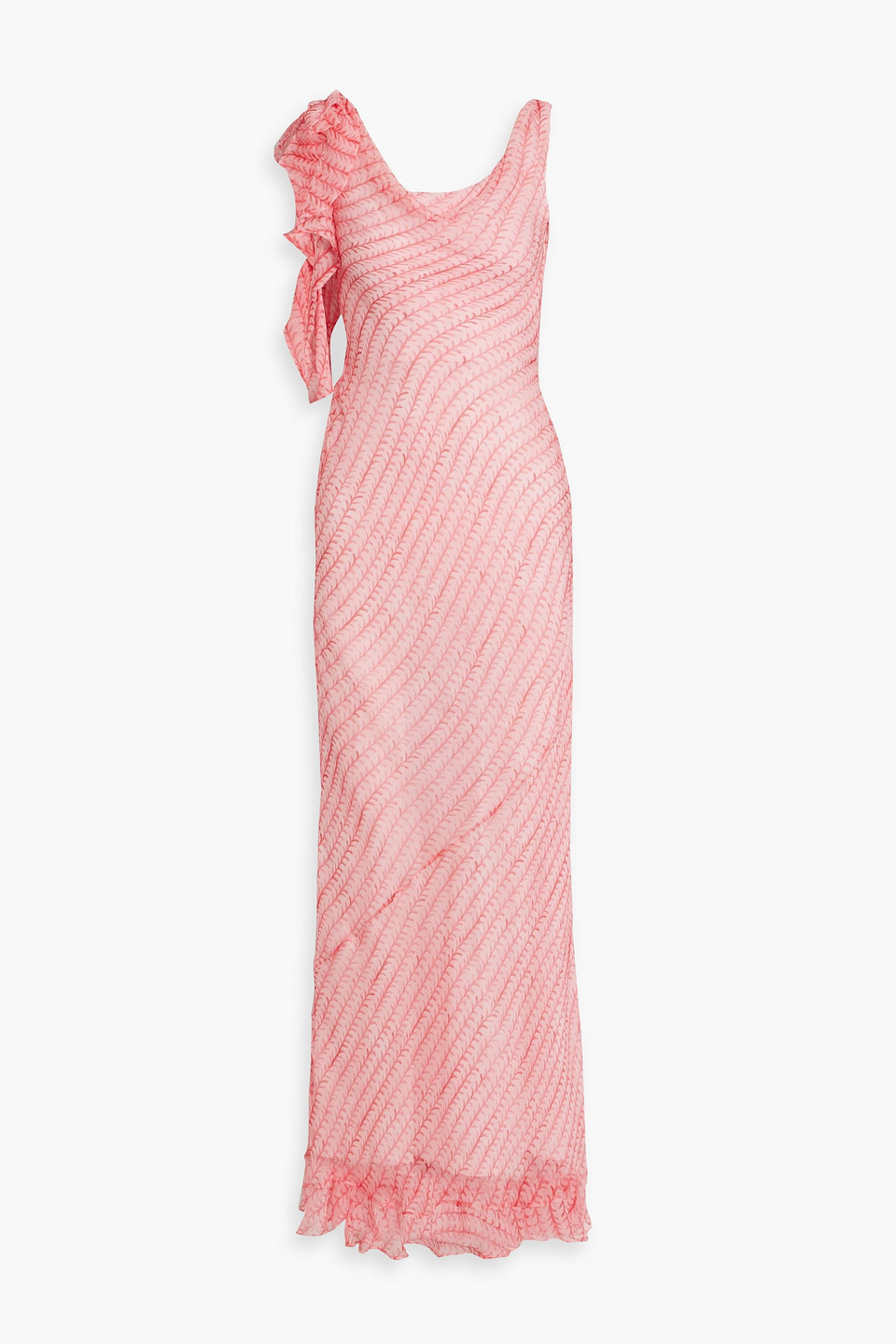 Saloni Asher B Ruffled Printed Silk-chiffon Maxi Dress In Baby Pink