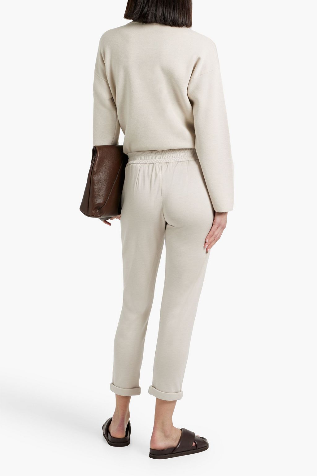 BRUNELLO CUCINELLI Bead-embellished cotton-blend jersey track pants