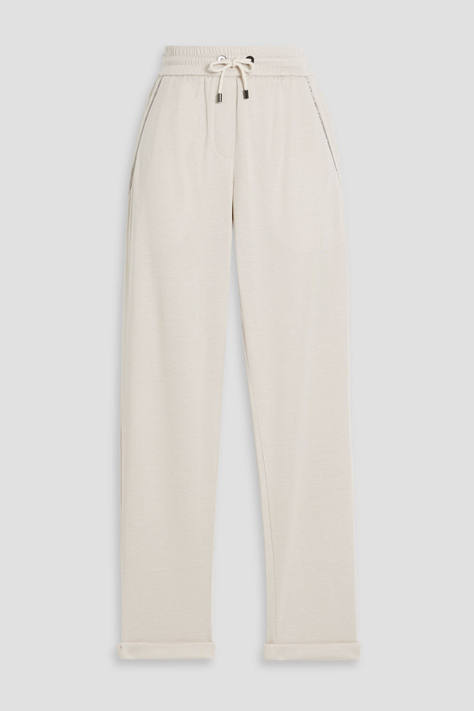 brunello cucinelli - cropped bead-embellished cotton-blend jersey track pants - white - xs
