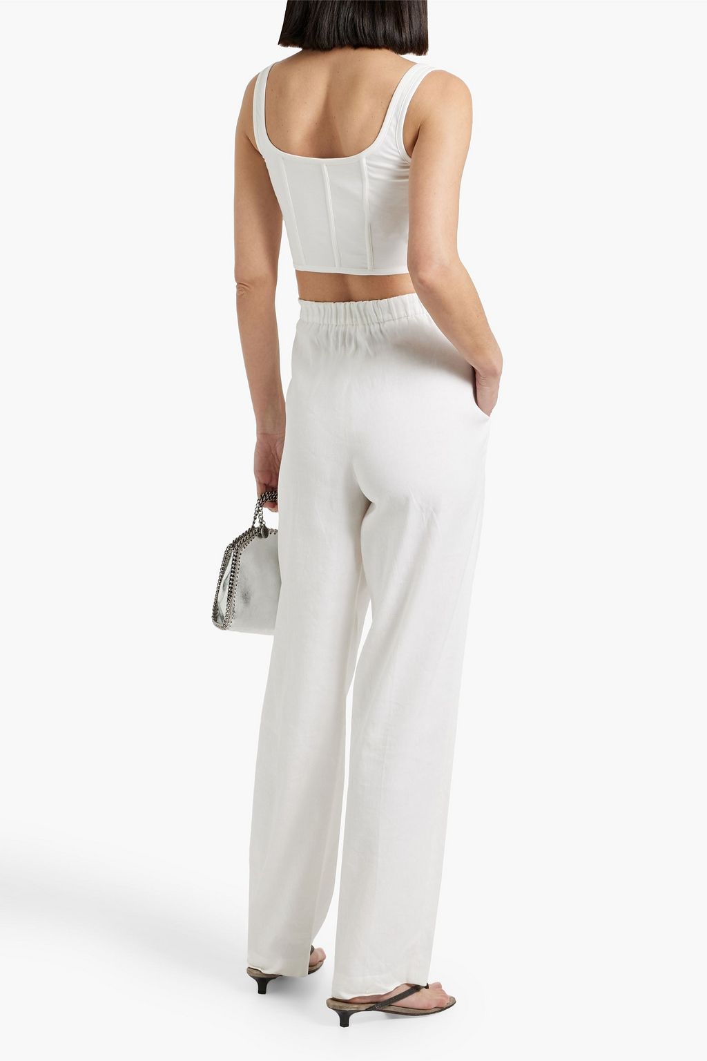 BRUNELLO CUCINELLI Cropped bead-embellished cotton-blend piqué bustier top