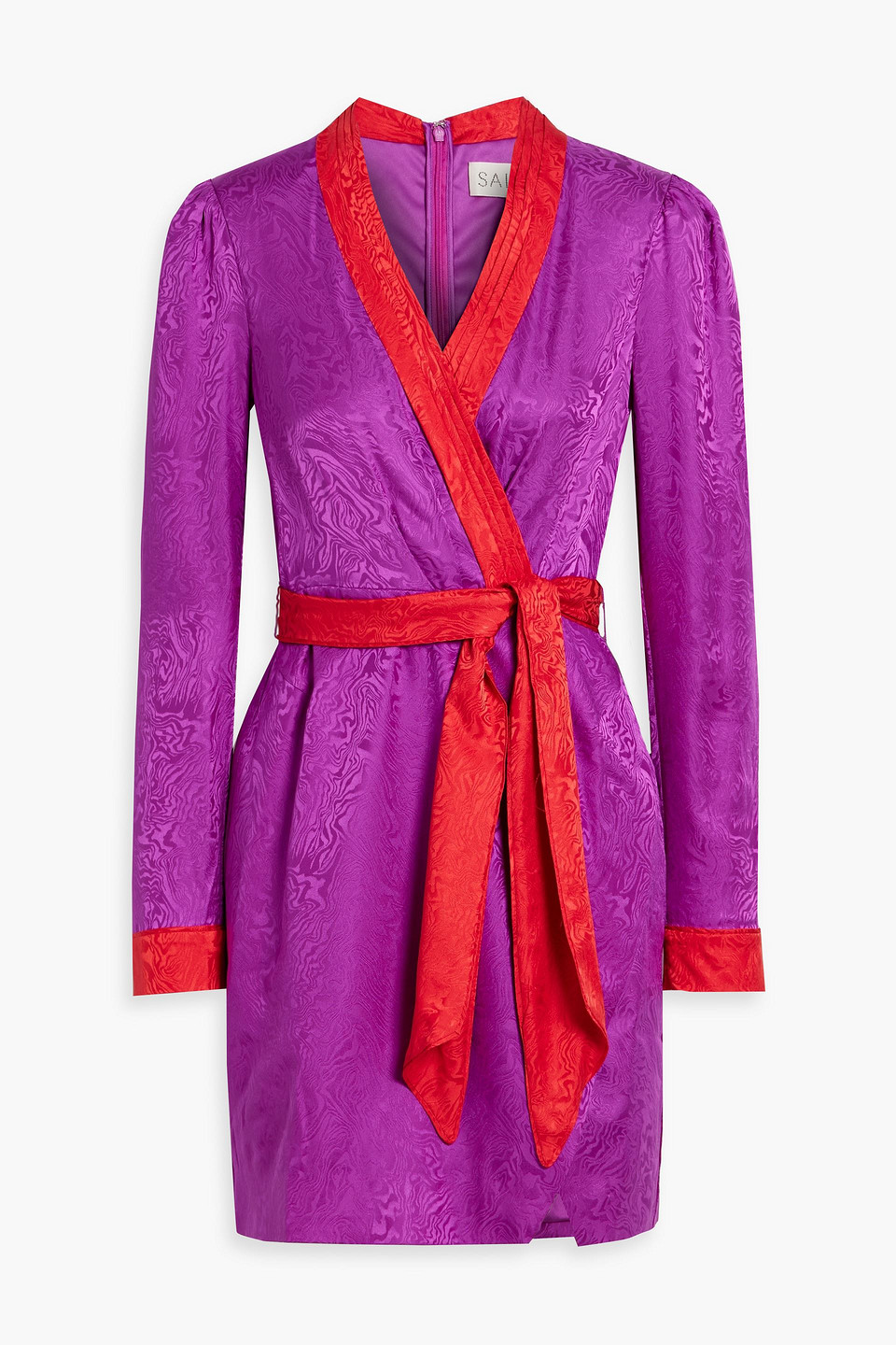 Shop Saloni Bibi Wrap-effect Cotton-blend Jacquard Mini Dress In Violet