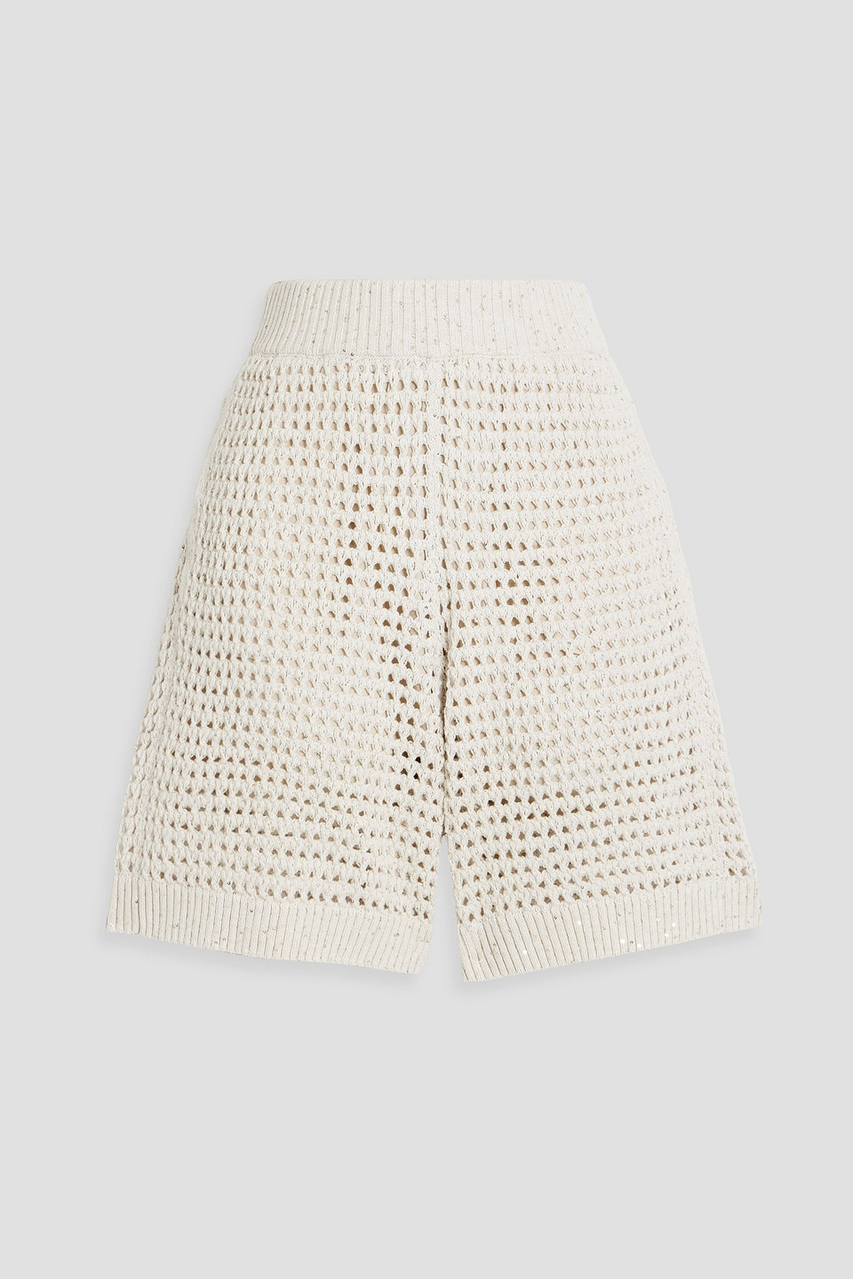 Brunello Cucinelli Sequin-embellished Open-knit Cotton-blend Shorts In Ivory