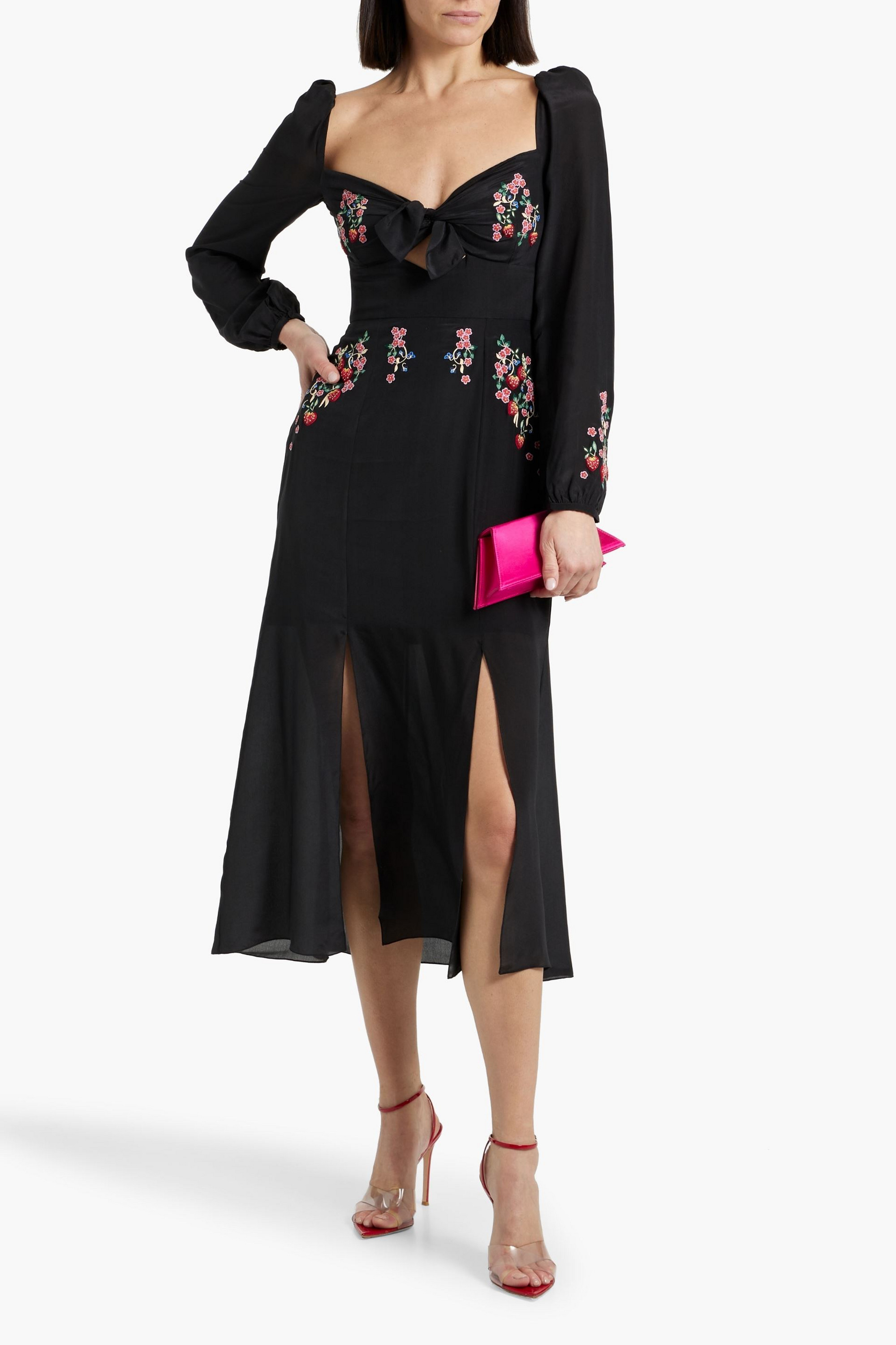 Saloni Harmony embroidered silk-chiffon midi dress
