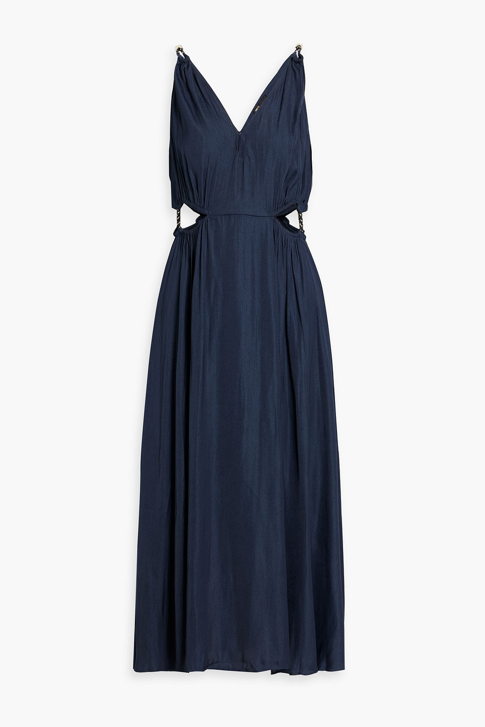 Maje Cutout Satin Midi Dress In Navy