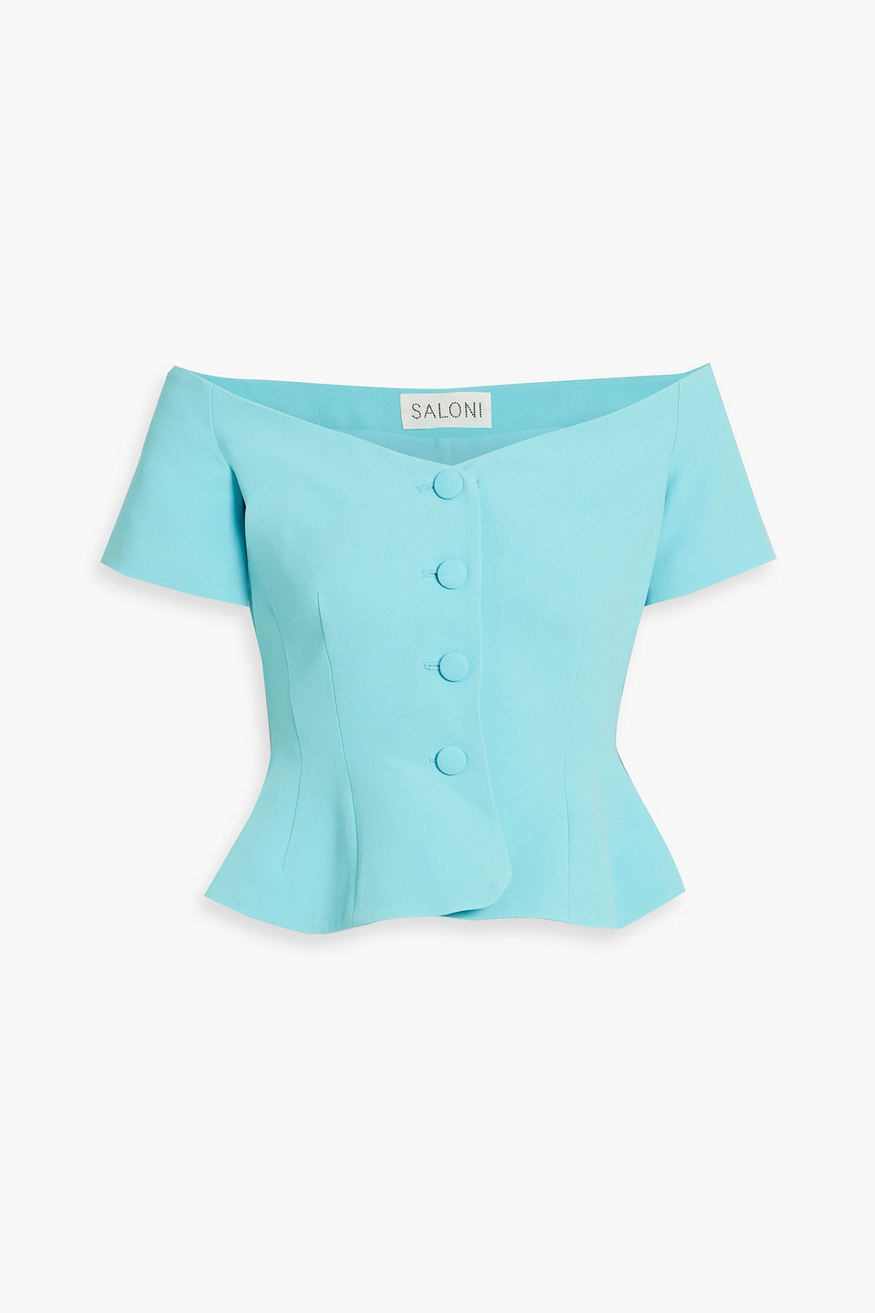 Saloni Clementine Off-the-shoulder Crepe Peplum Top In Blue