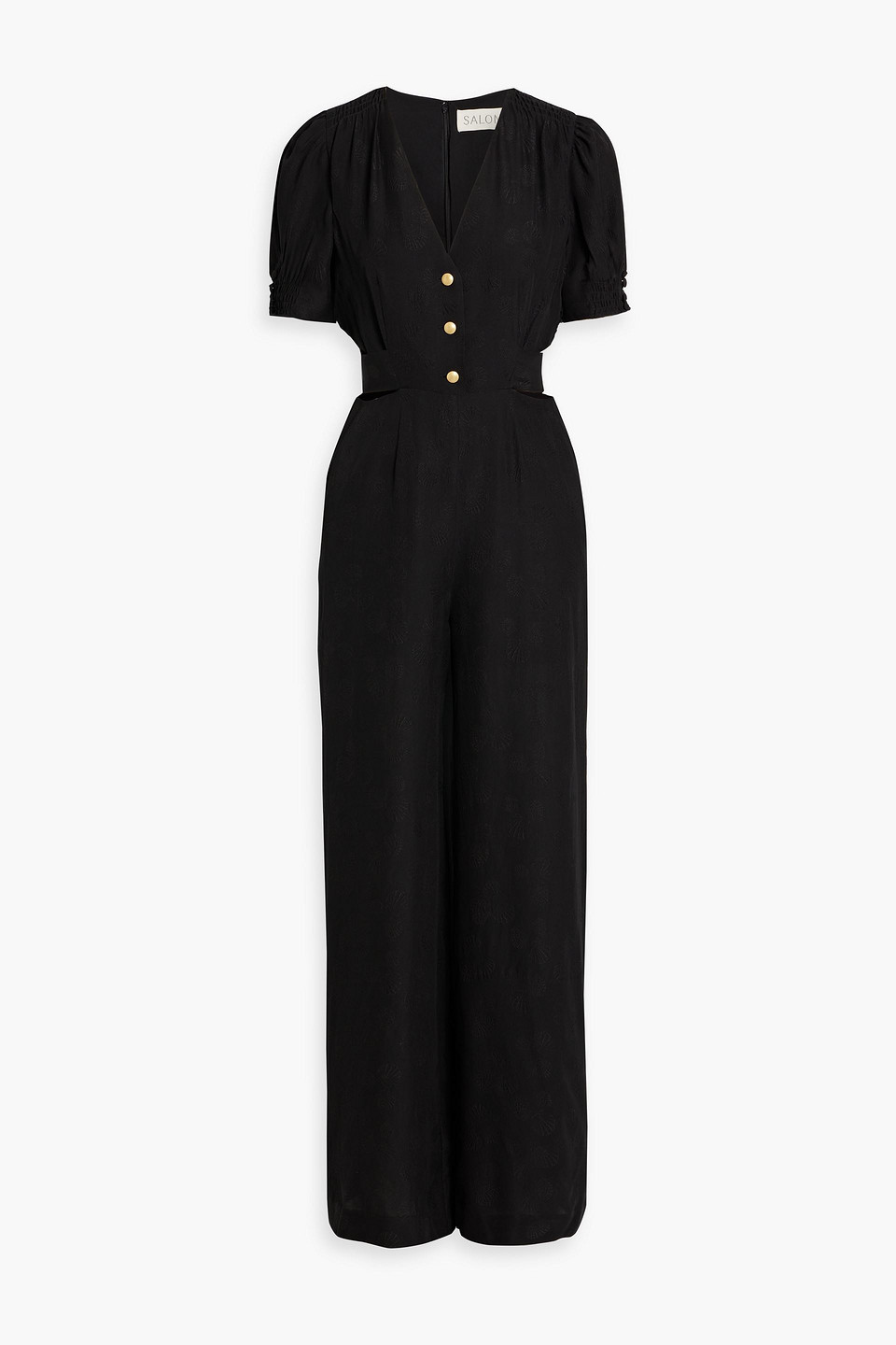 Saloni Lea Cutout Silk-jacquard Wide-leg Jumpsuit In Black