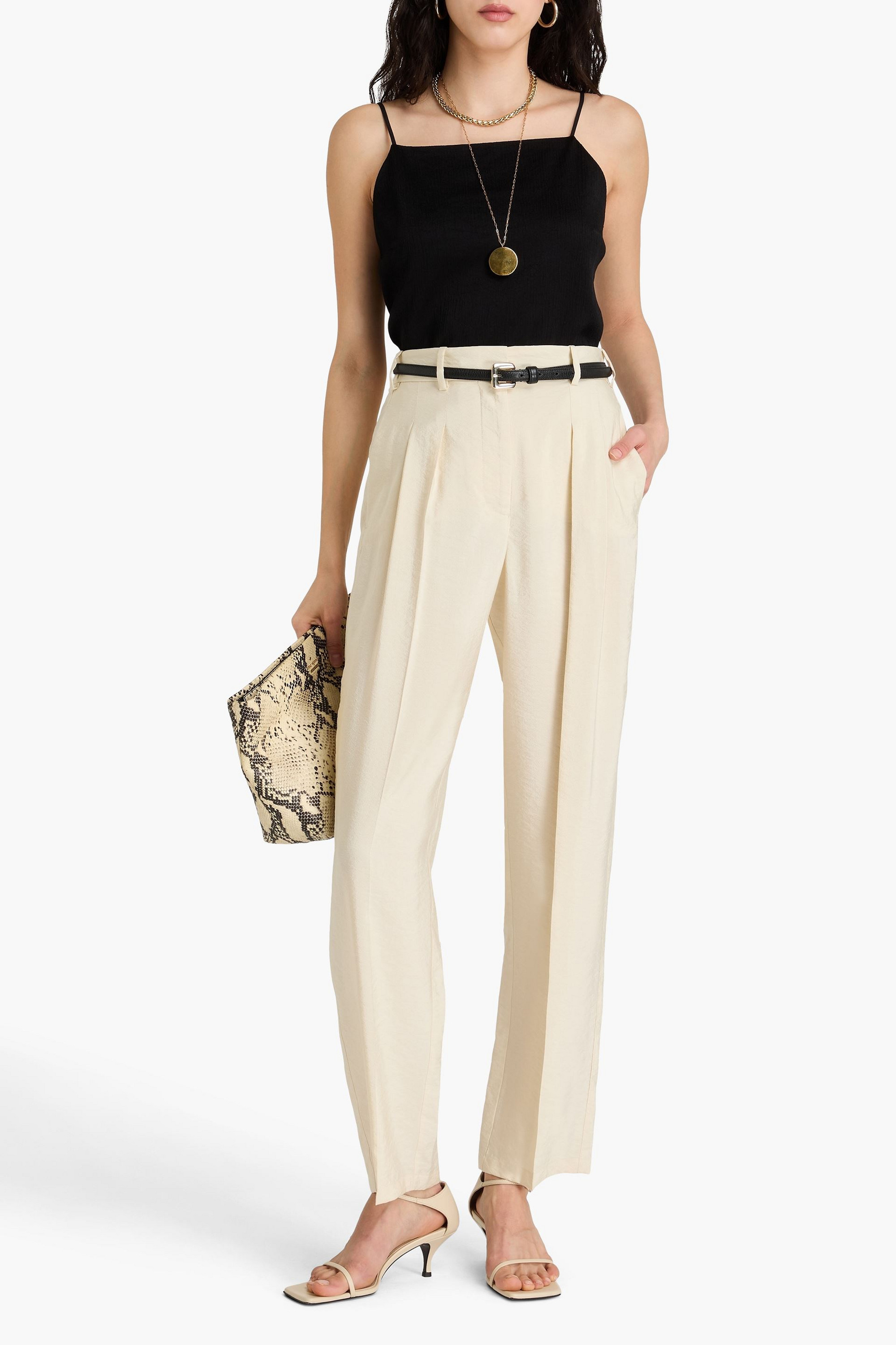 JOSEPH Tarn pleated silk-blend drill wide-leg pants