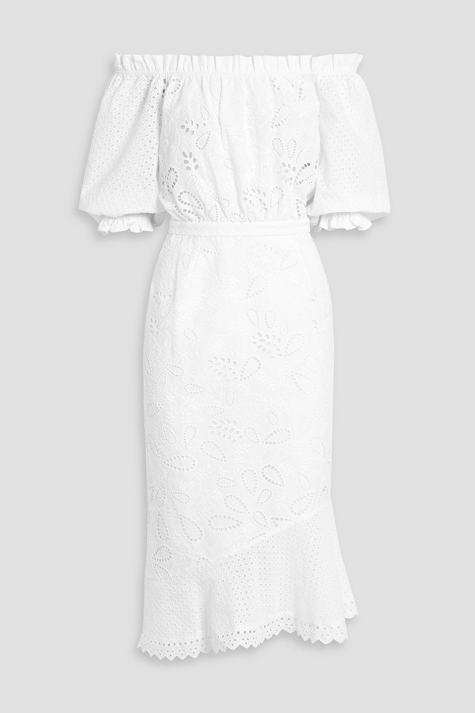 Saloni Grace Off-the-shoulder Broderie Anglaise Cotton Midi Dress In White
