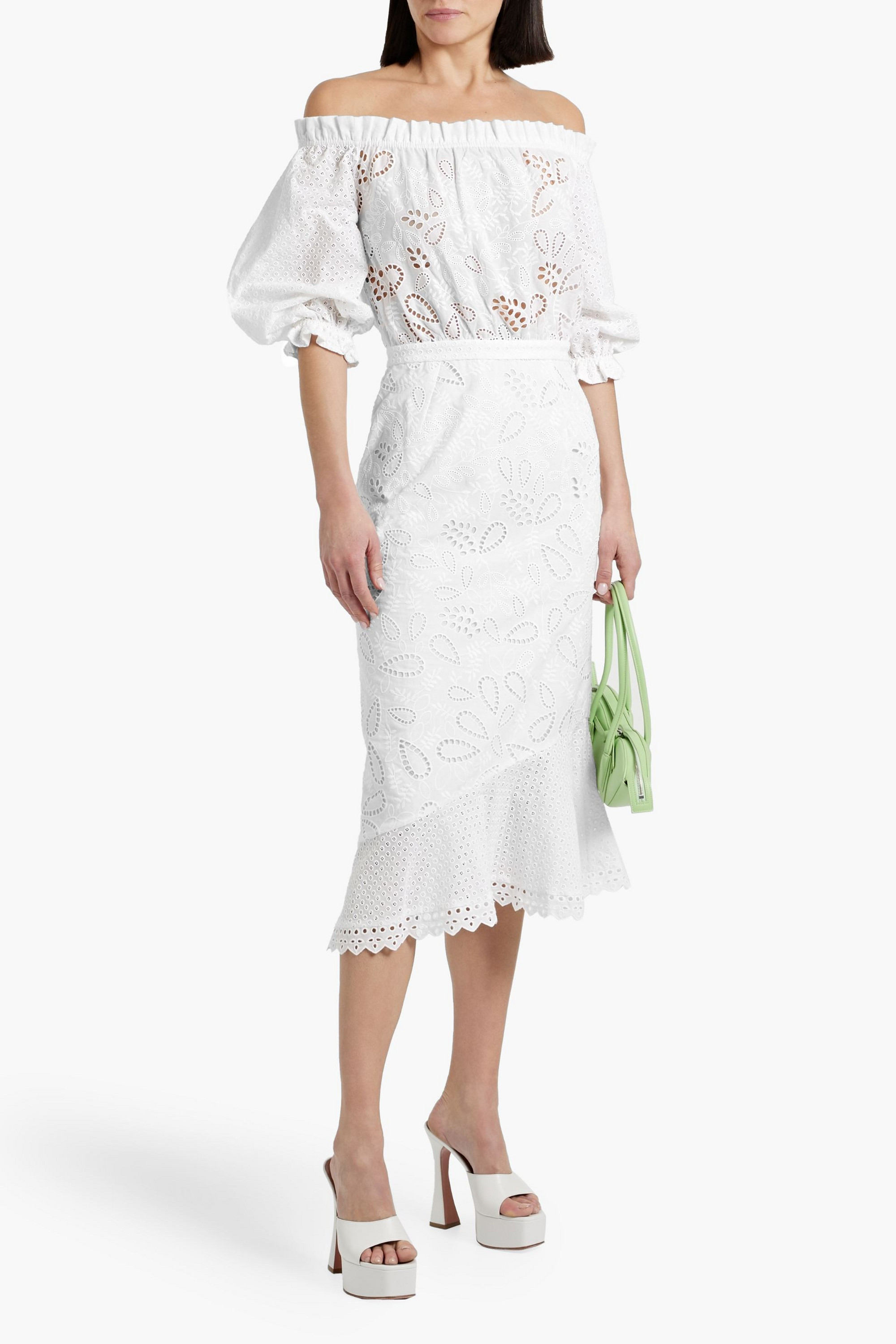 Saloni Grace off-the-shoulder broderie anglaise cotton midi dress