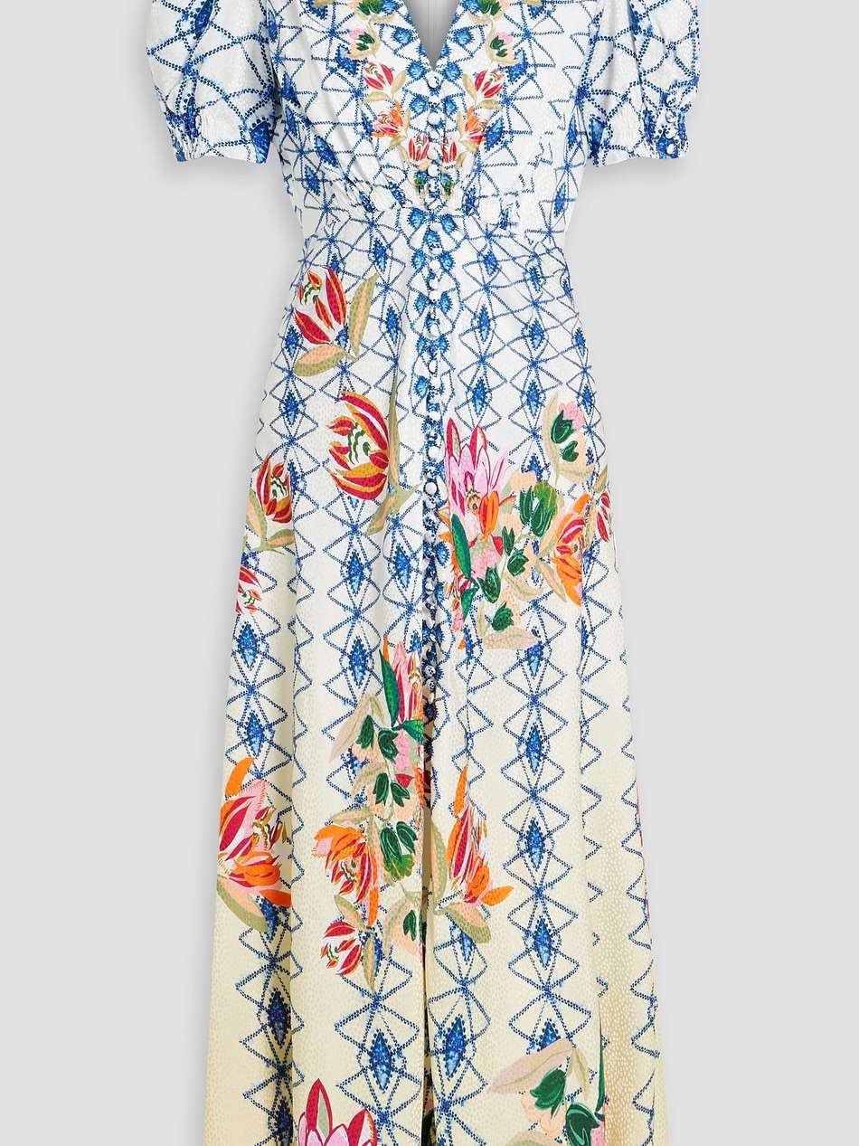 lea printed silk-jacquard maxi dress