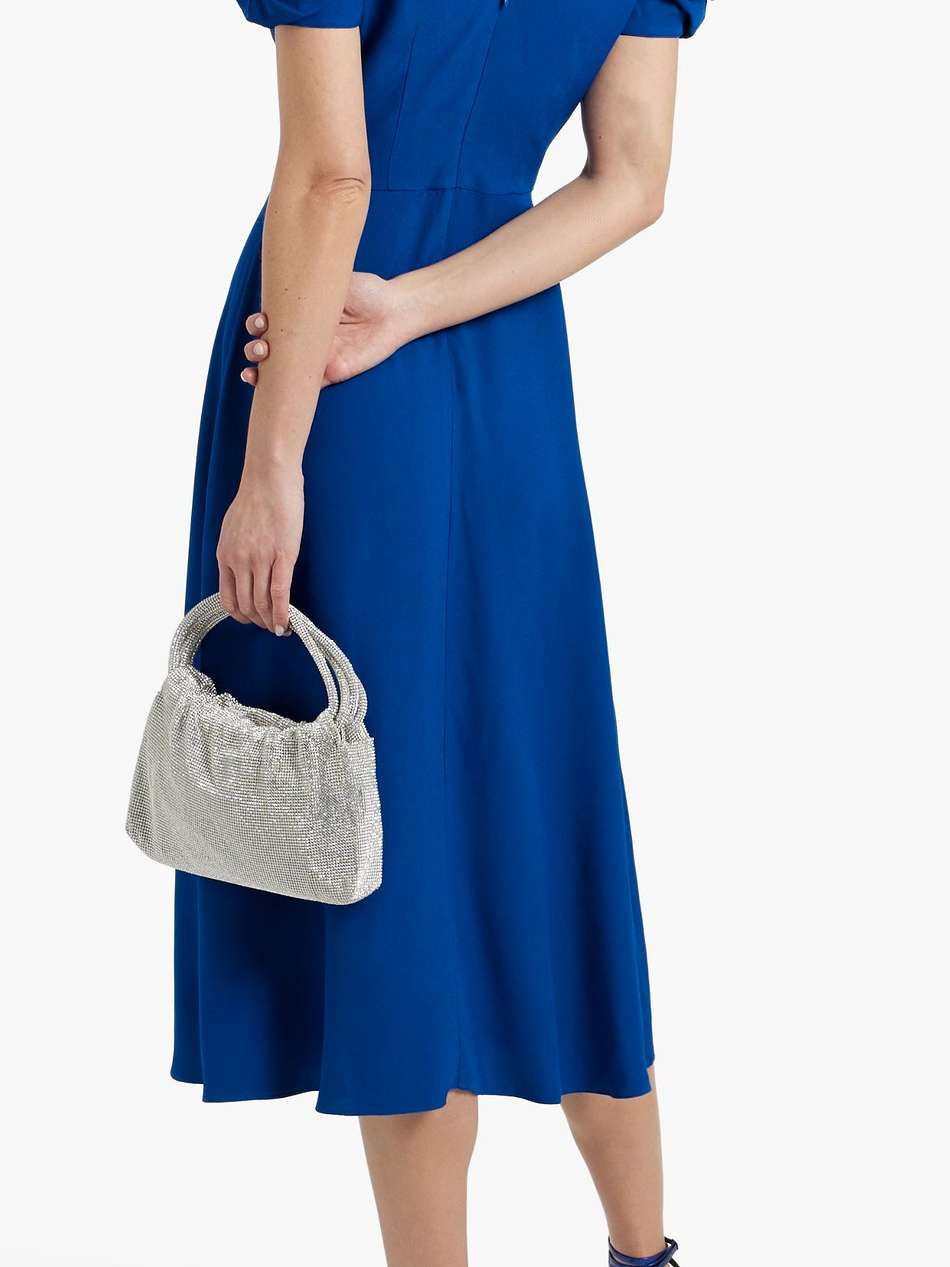 margot ruched crepe midi dress