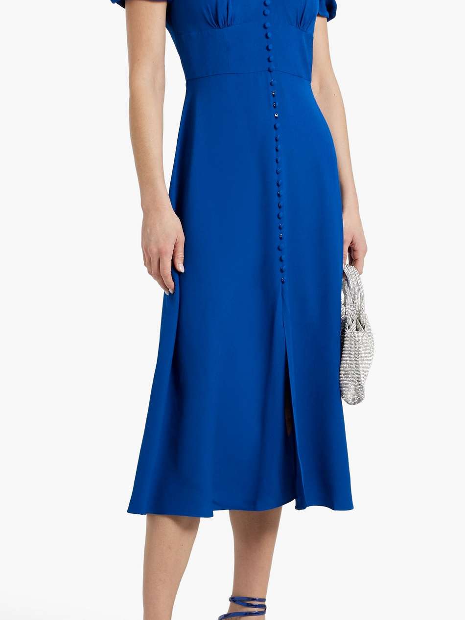 margot ruched crepe midi dress