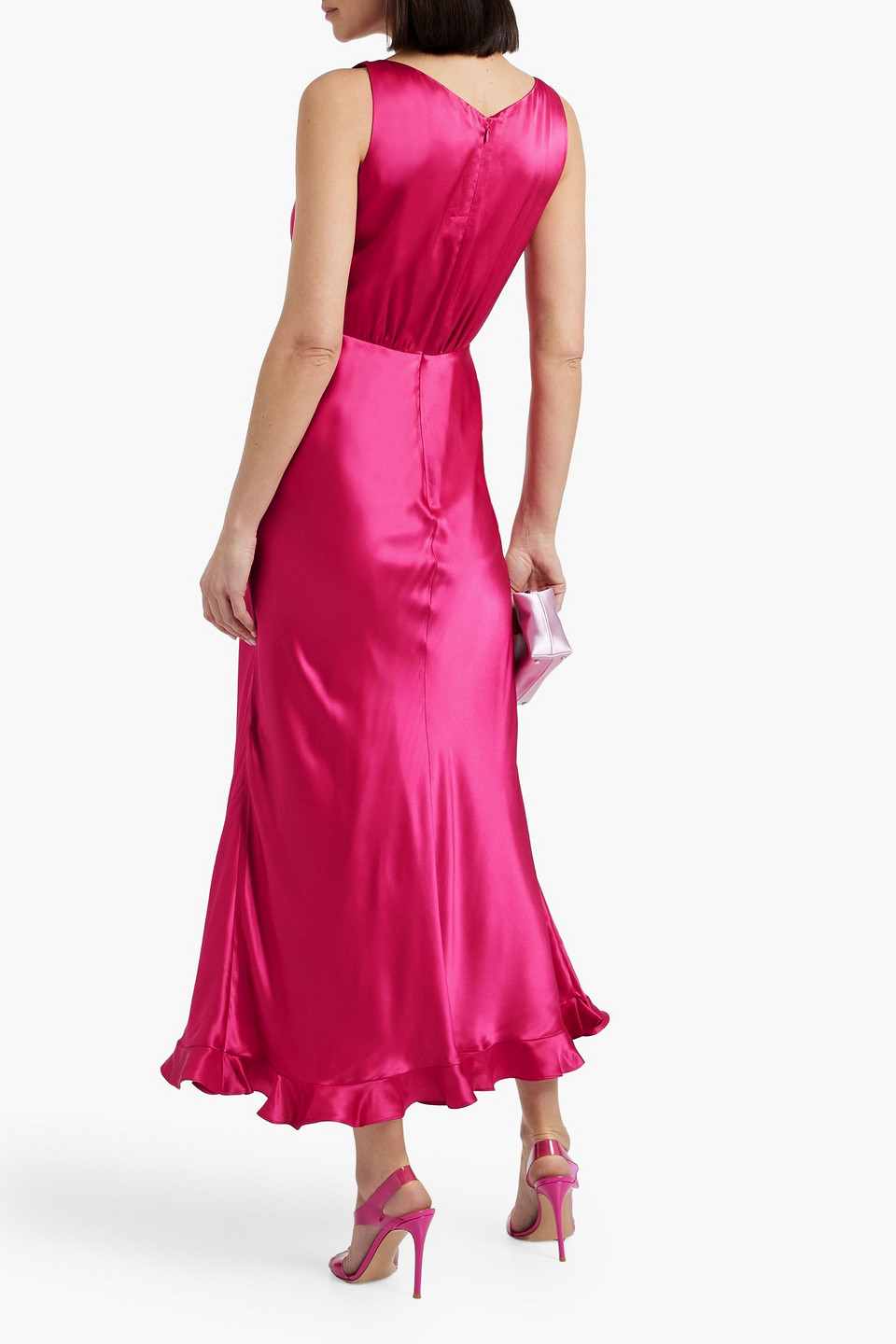 Saloni Fia Twist-front Silk-satin Maxi Dress In Bright Pink
