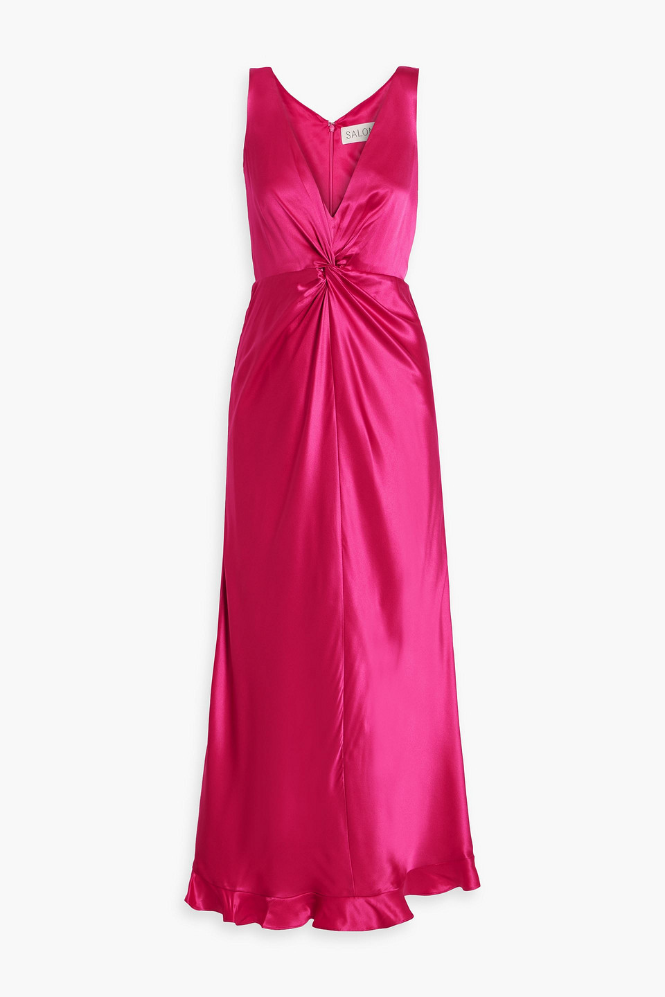Saloni Fia Twist-front Silk-satin Maxi Dress In Pink