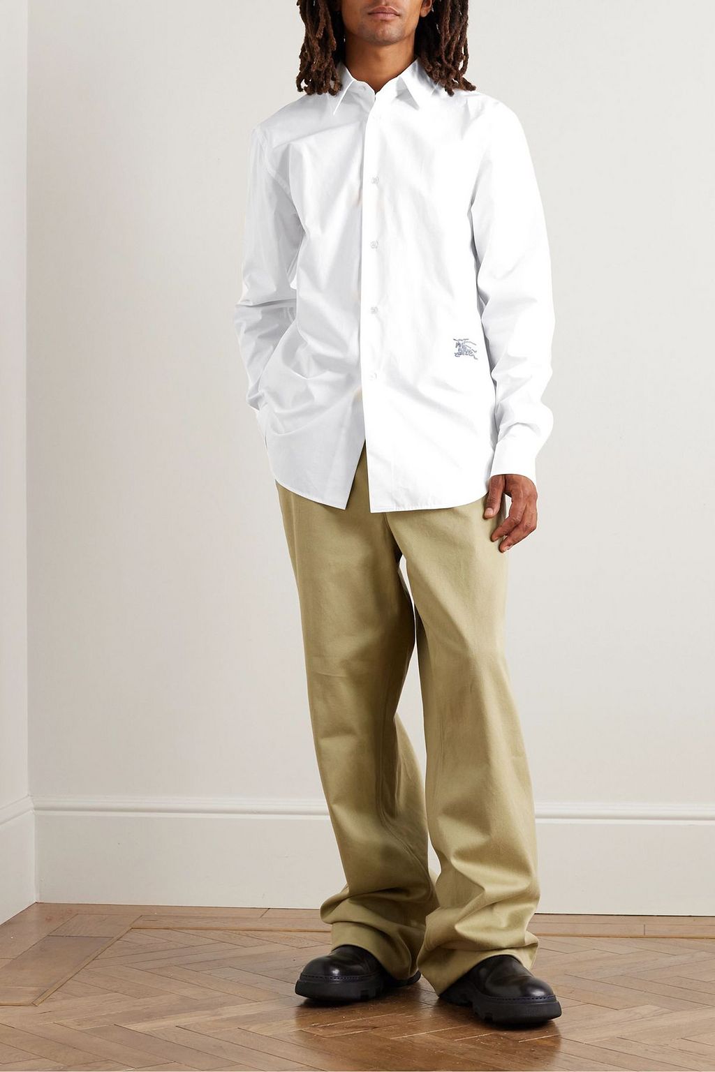 BURBERRY Logo-embroidered cotton-poplin shirt