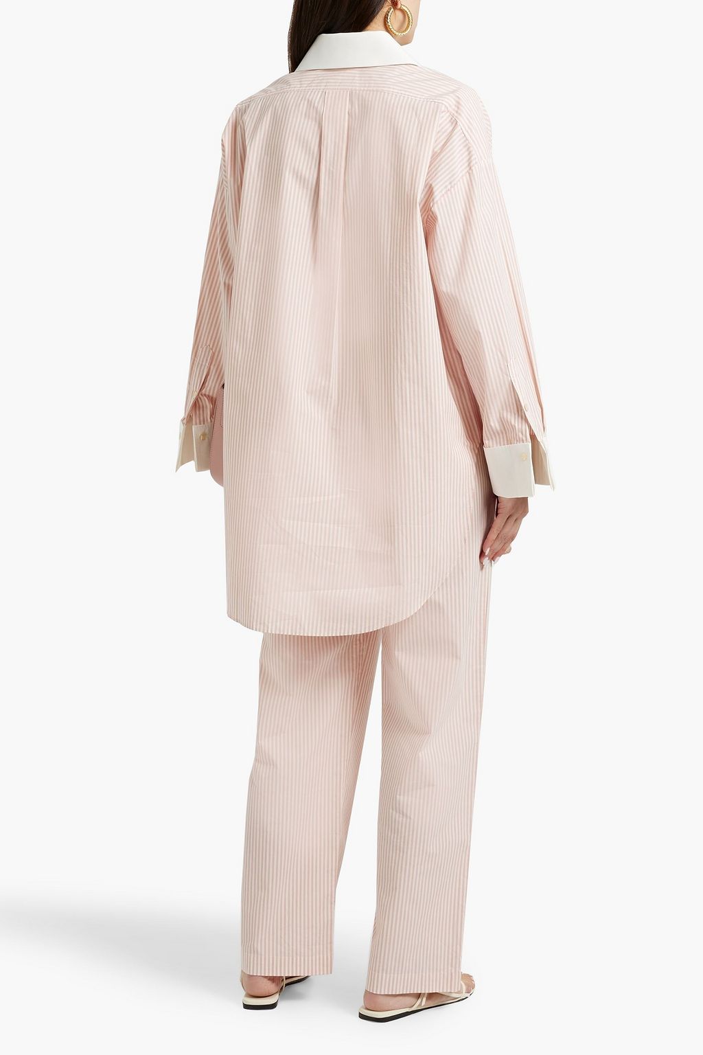 BY MALENE BIRGER بنطال "هيلسي" من البوبلين القطني مخطط بأرجل مستقيمة