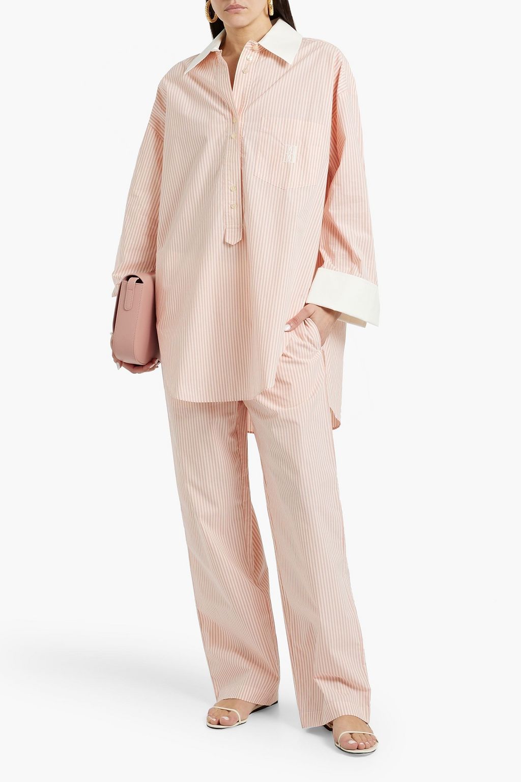 BY MALENE BIRGER بنطال "هيلسي" من البوبلين القطني مخطط بأرجل مستقيمة