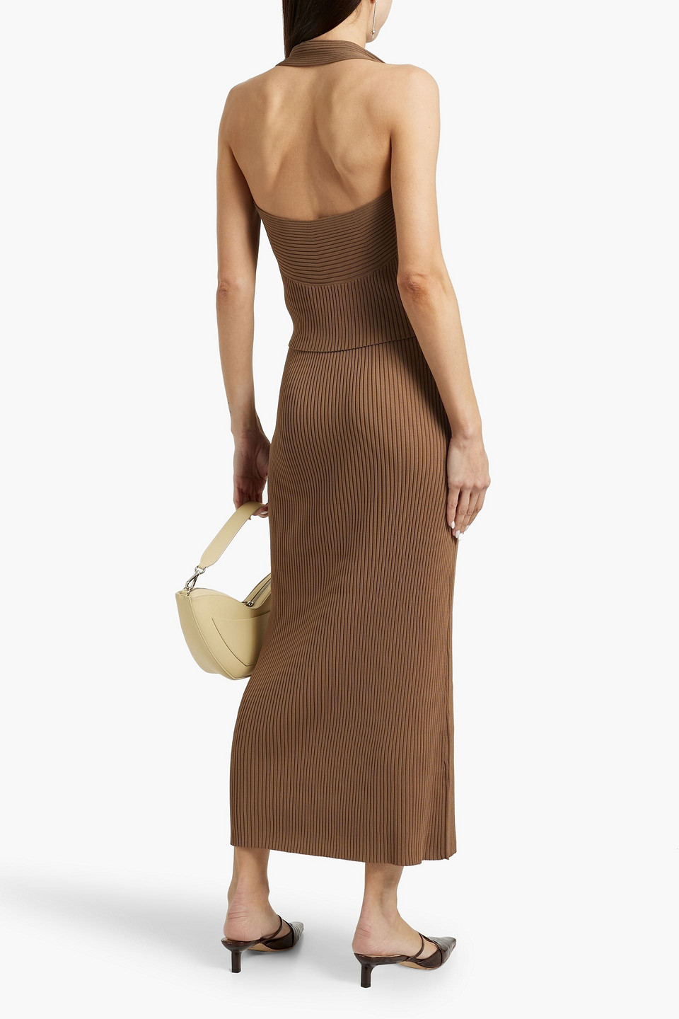 Shop By Malene Birger Ronda Ribbed-knit Halterneck Top In Brown