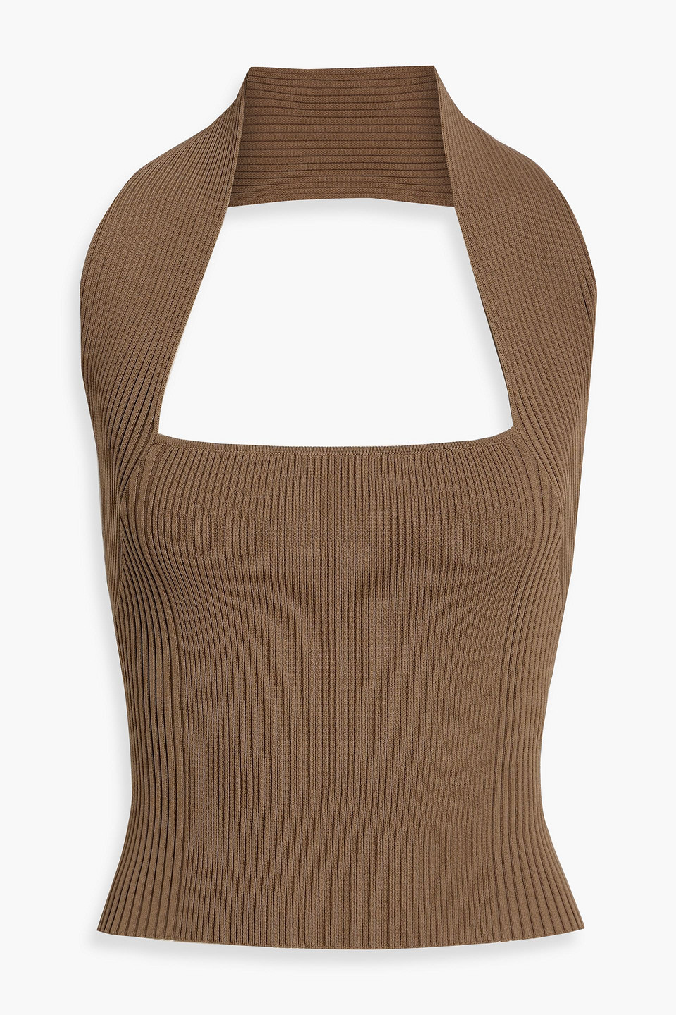 Shop By Malene Birger Ronda Ribbed-knit Halterneck Top In Brown