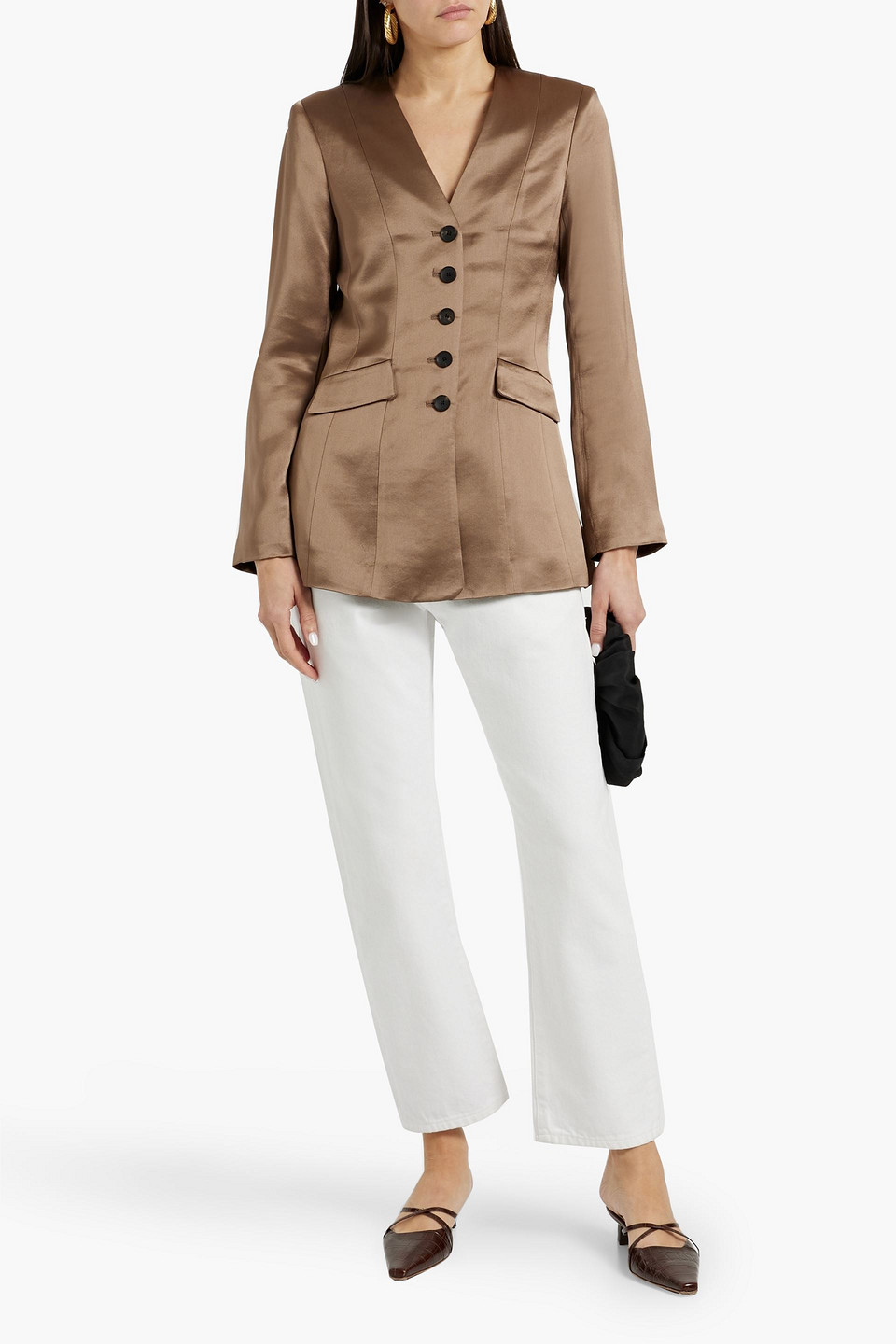 By Malene Birger Rinnah Satin-crepe Blazer In Bronze
