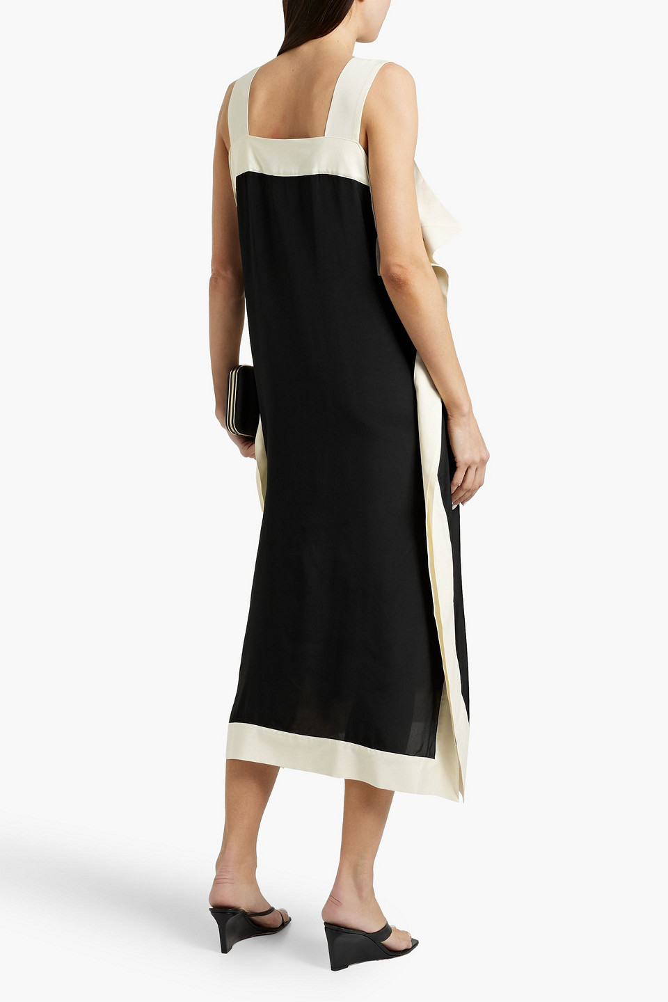 By Malene Birger Gabrias Draped Two-tone Satin Midi Dress In Black