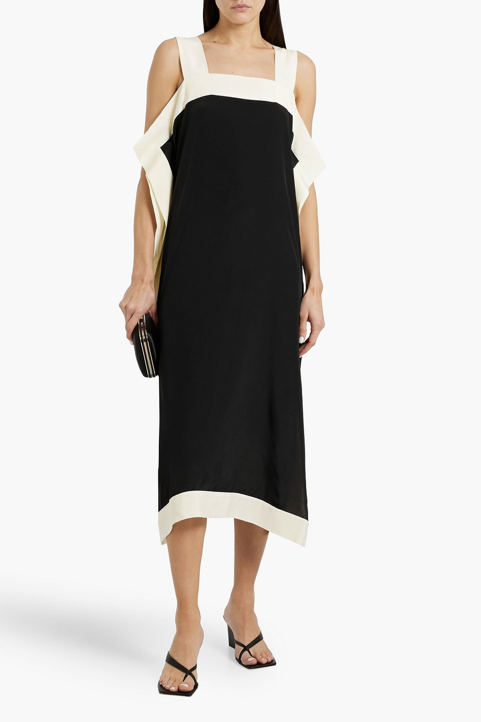 By Malene Birger Gabrias Draped Two-tone Satin Midi Dress In Black