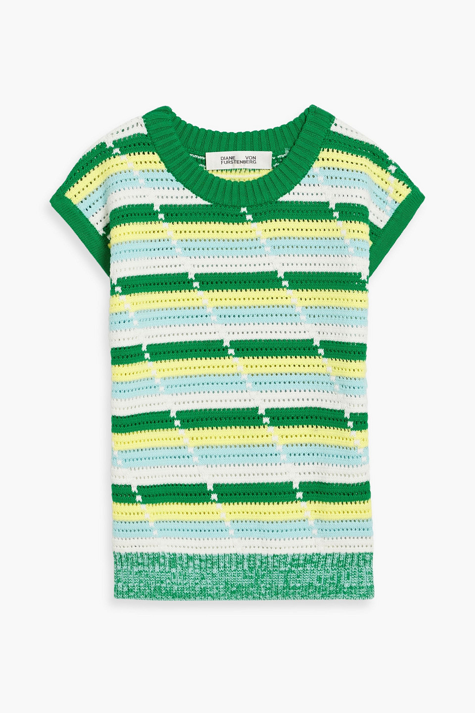 Diane Von Furstenberg Casey Striped Pointelle-knit Cotton Top