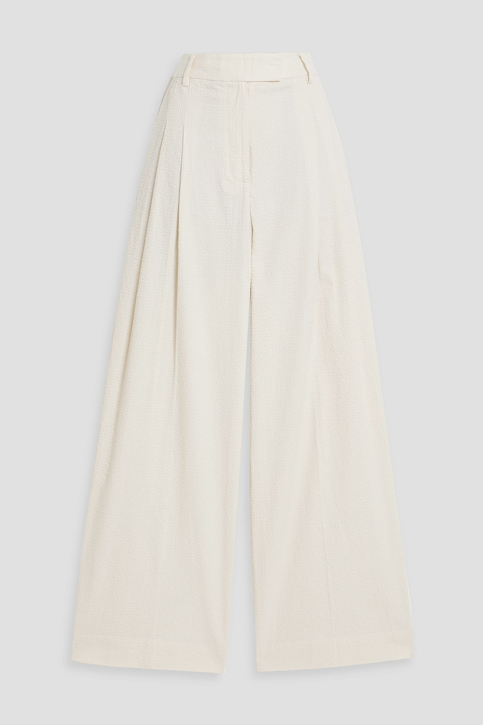 Shop By Malene Birger Cymbaria Cotton-blend Seersucker Wide-leg Pants In Ivory