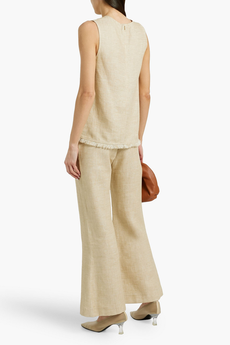Shop By Malene Birger Debbia Frayed Linen-blend Canvas Top In Beige