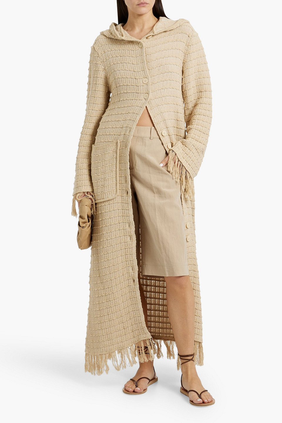 By Malene Birger Tallula Frayed Crocheted Cotton-blend Hooded Cardigan In Beige