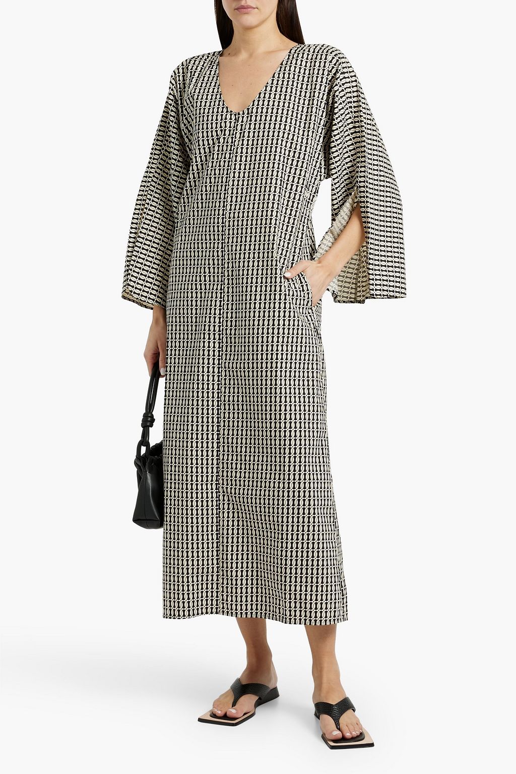 BY MALENE BIRGER فستان "كالين" متوسط الطول من قطن البوبلين مزيّن بطبعات