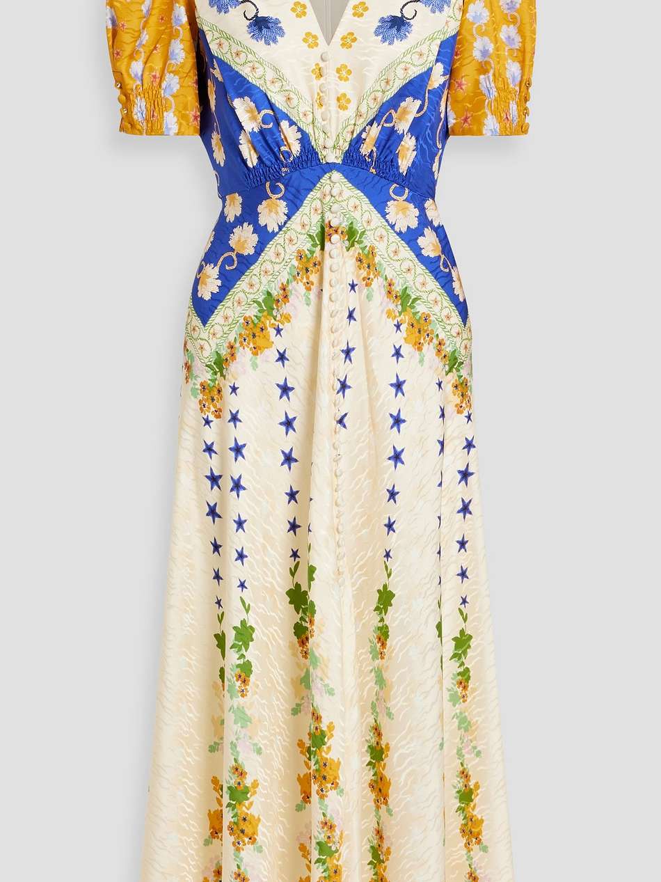 lea printed silk-jacquard maxi dress