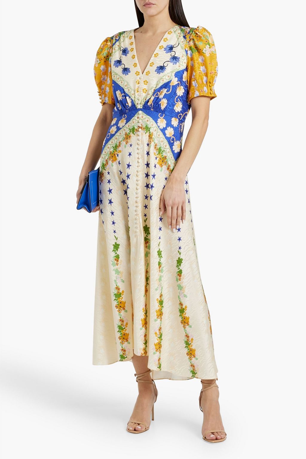 SALONI Lea printed silk-jacquard maxi dress
