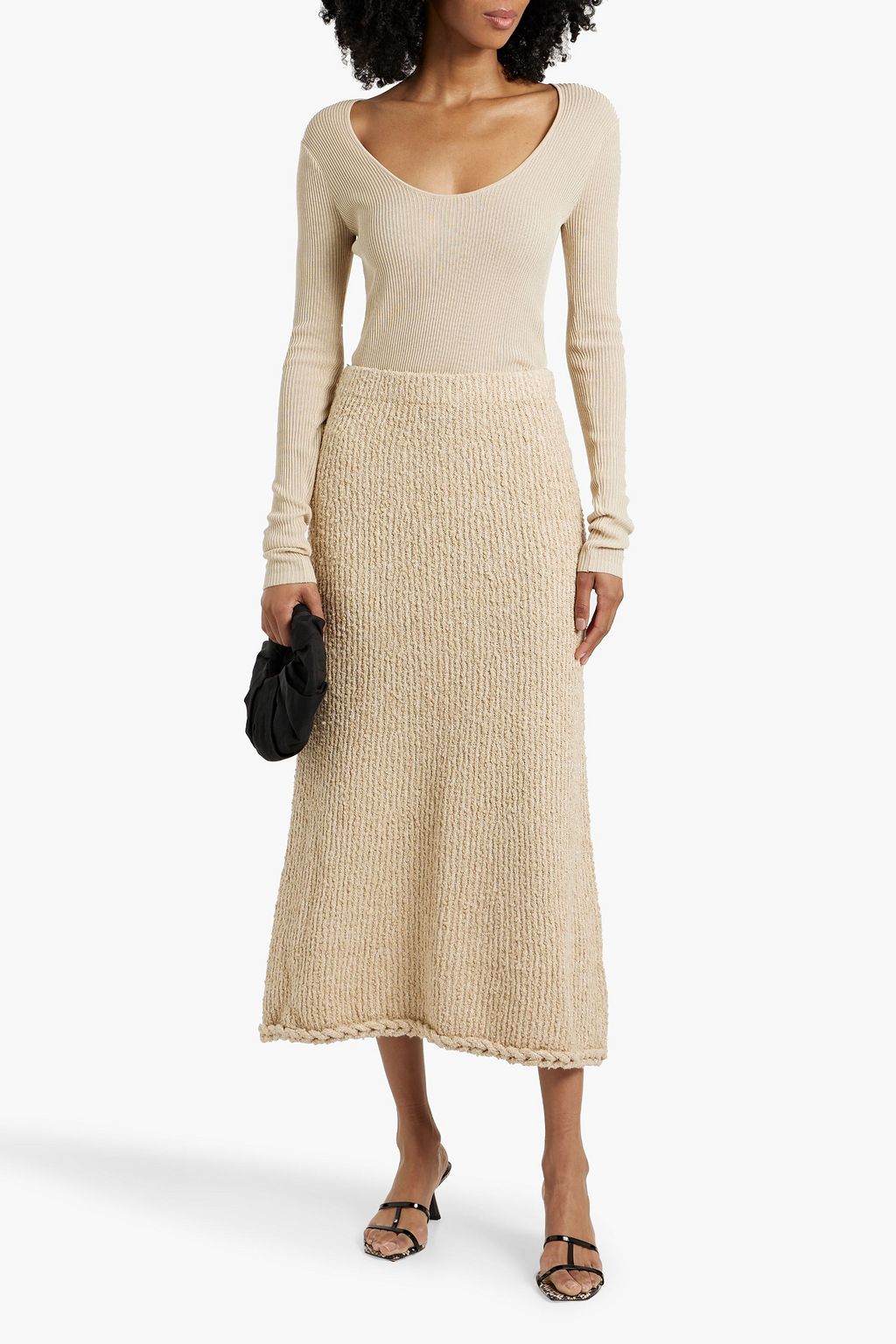 BY MALENE BIRGER تنورة متوسطة الطول "كومي" من مزيج من القطن بحبكة بوكليه