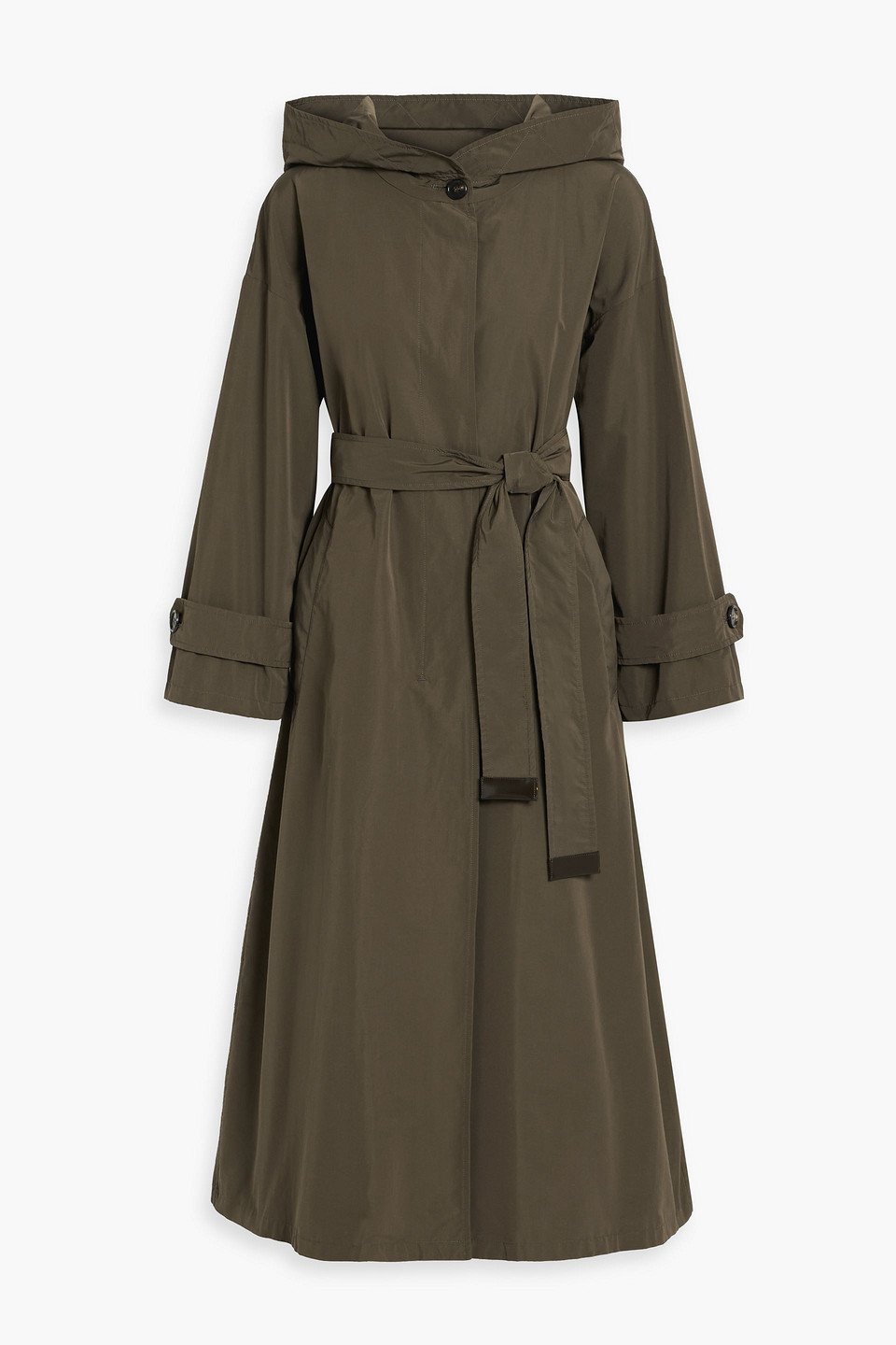Max Mara Belted Shell Hooded Rain Coat In Green
