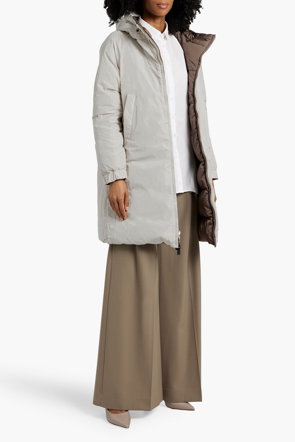 Max Mara Reversible Quilted Shell Hooded Down Coat In Brown