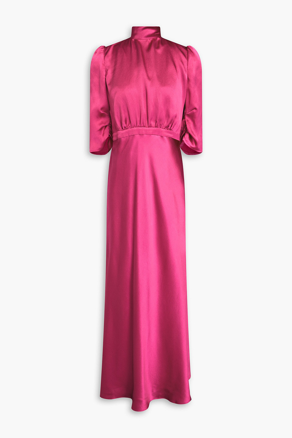 Saloni Adele Tie-detailed Hammered Silk-satin Maxi Dress In Fuchsia