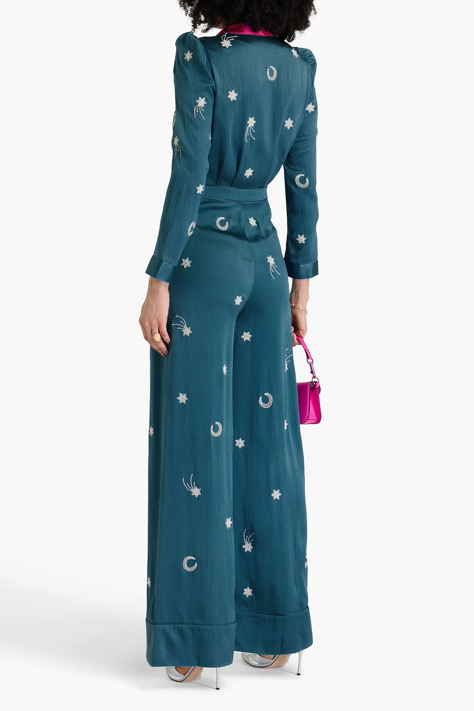 SALONI LULU EMBELLISHED SILK-SATIN JUMPSUIT