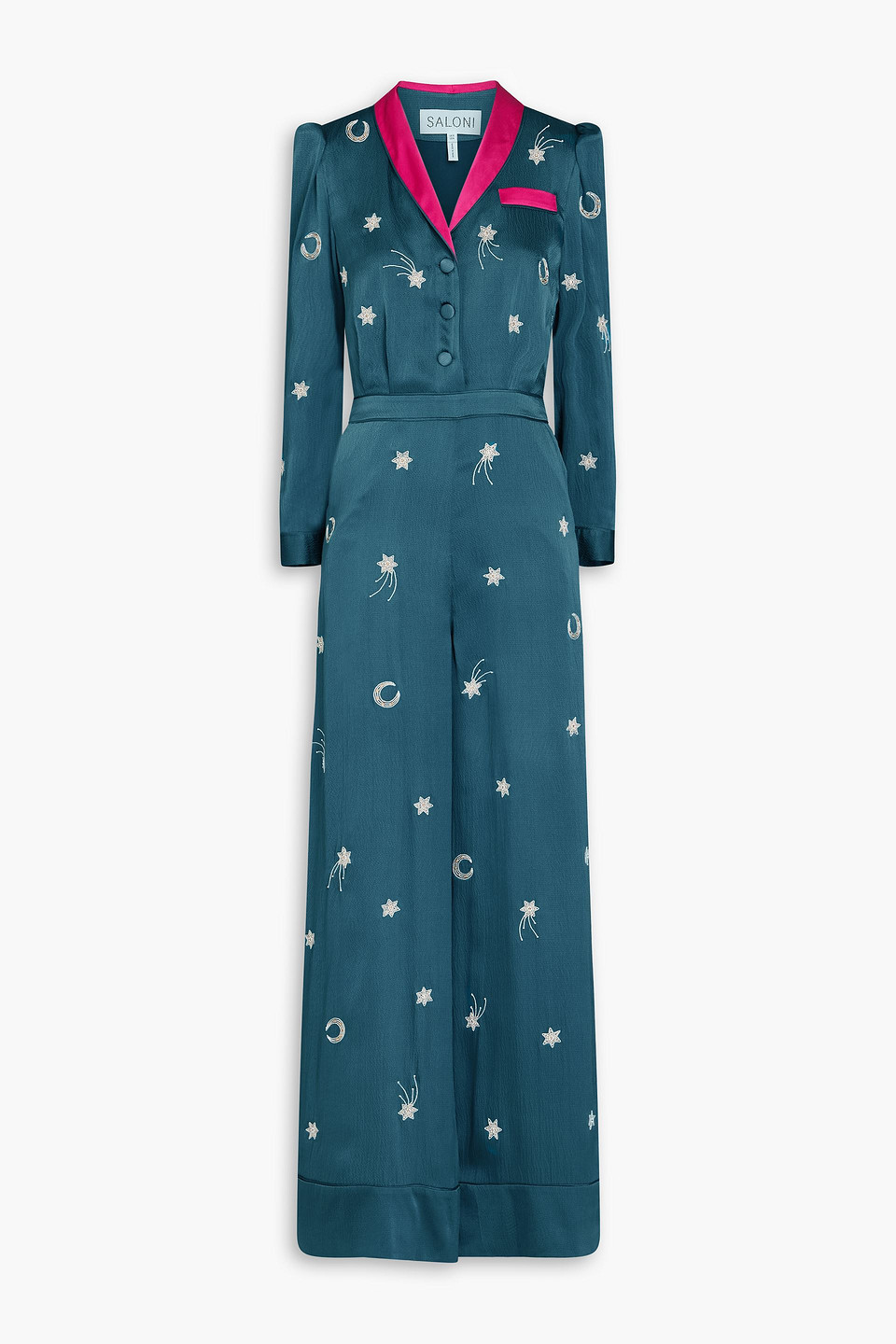 SALONI LULU EMBELLISHED SILK-SATIN JUMPSUIT