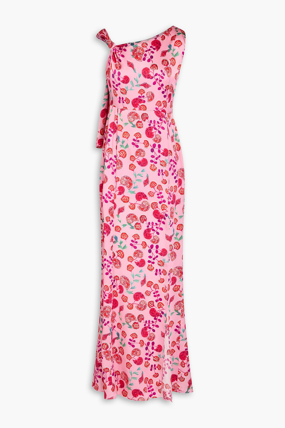 Saloni Leona Draped Floral-print Silk-satin Maxi Dress In Pink